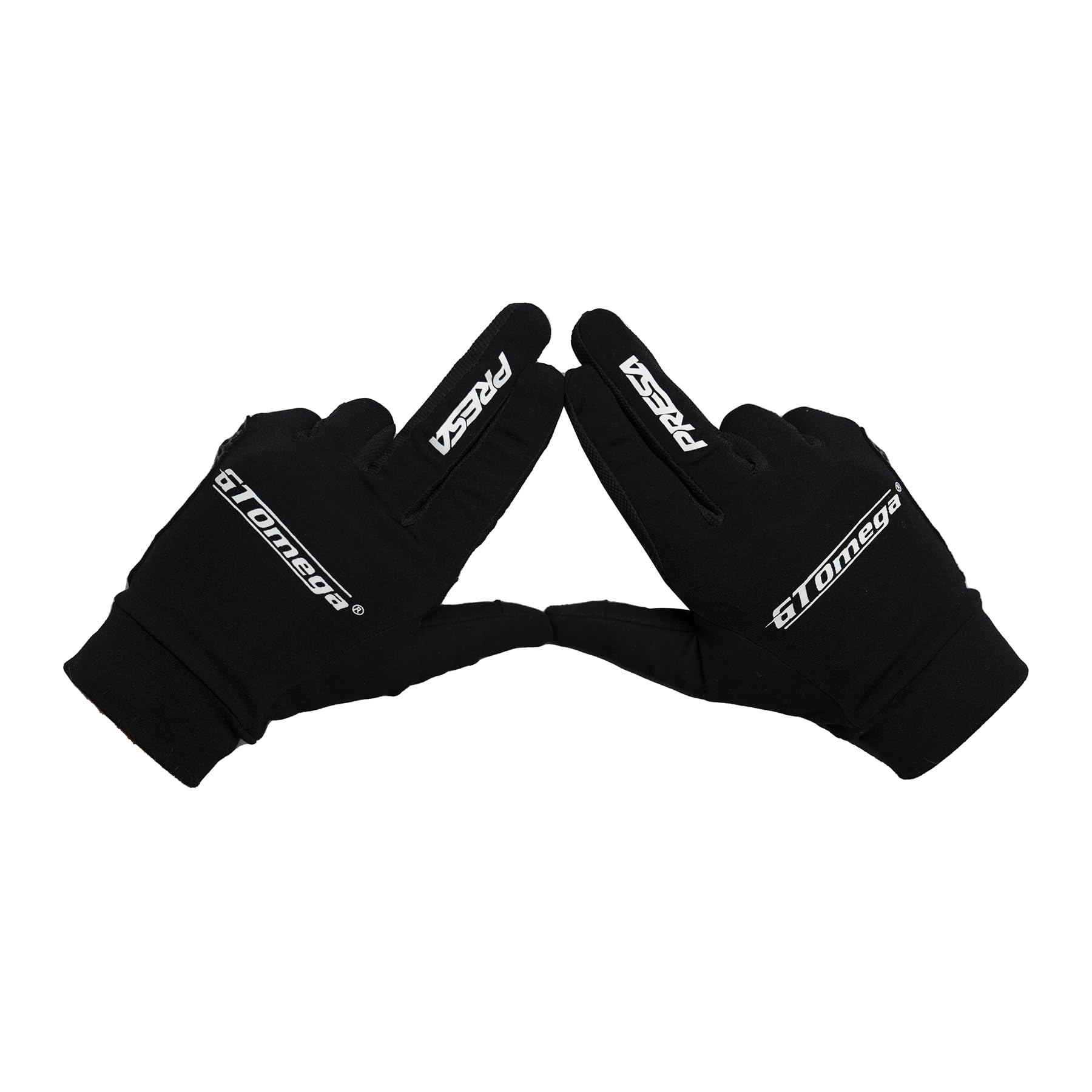 GT OMEGAPresa Sim Racing Gloves - Professional Racing Gear with Superior Grip, Breathable Comfort, and Touchscreen Compatibility, Black with White Branding, Multiple Sizes