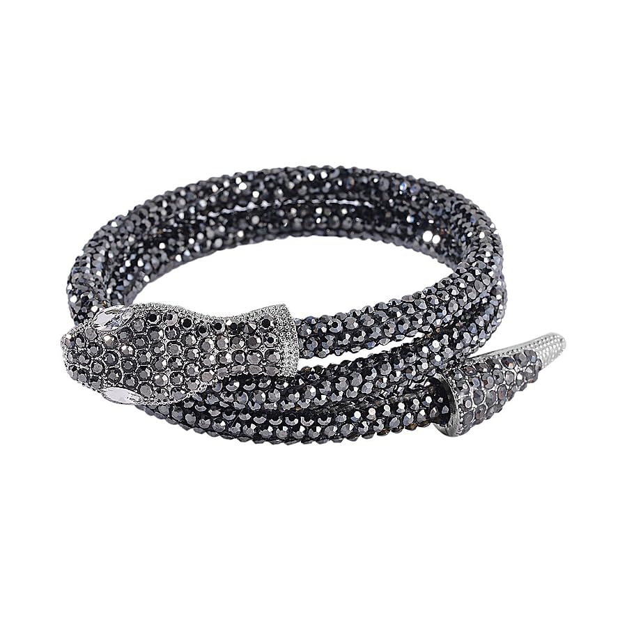 TJCSnake Bracelet for Women Size Adjustable Black Crystal Metal Wt. 11 Grams