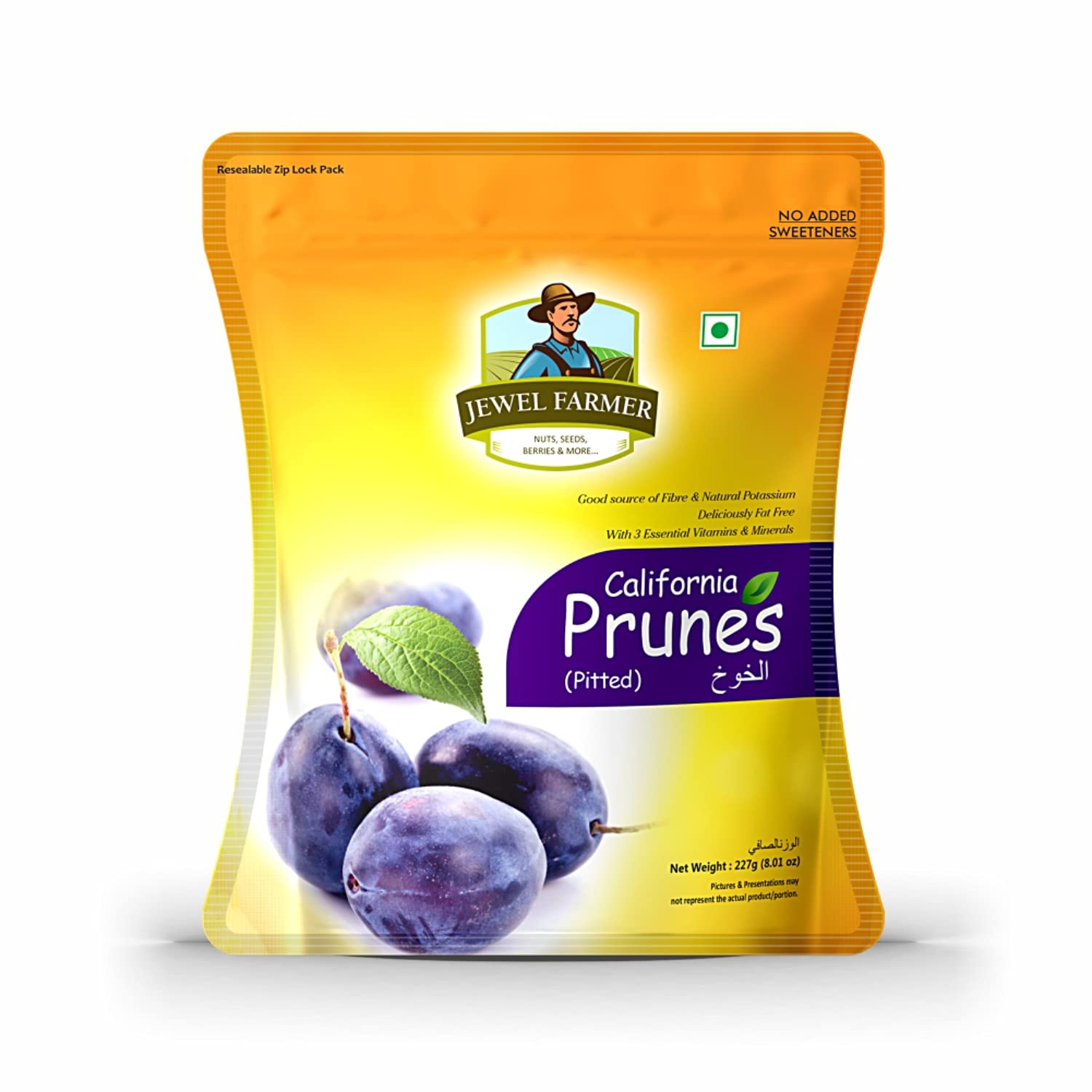 JEWEL FARMER Pitted California Prunes Dried Plum Sookha Aloobukhara Enriched in Fiber & Potassium (227g)