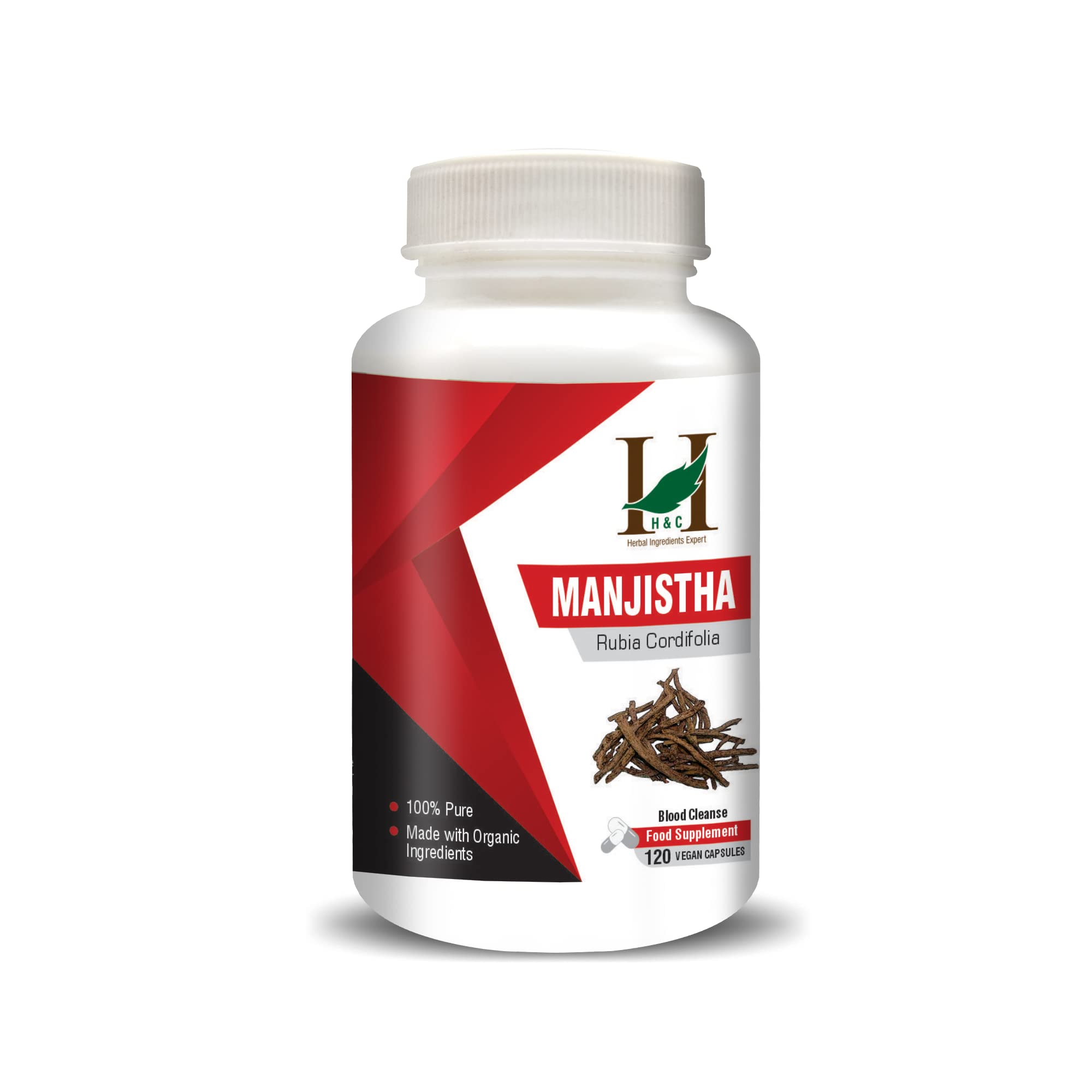 H&C Manjistha Capsules (Rubia Cordifolia) - 900mg per Serving, 120 Counts | Natural Blood Cleanser