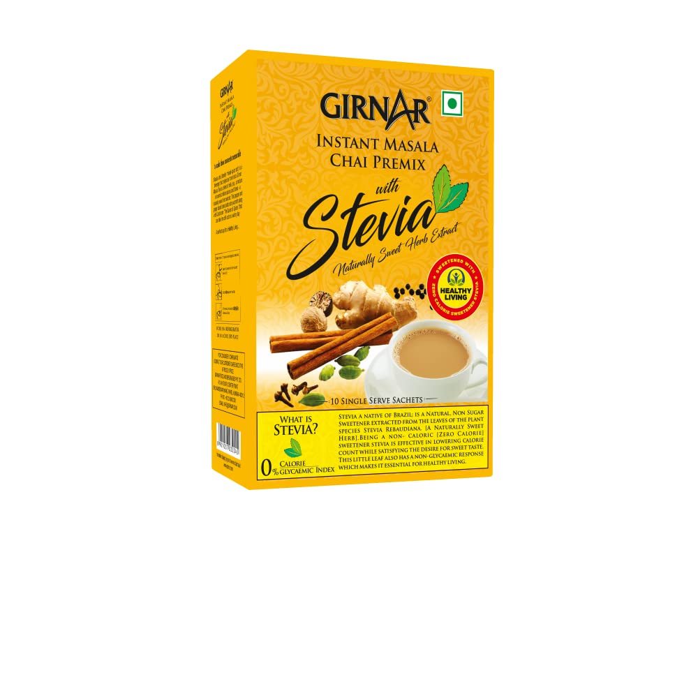 GIRNARMasala Karak Chai 3in1 with Stevia | Instant Tea Premix with Masala | (10 Sachets) 140 grams