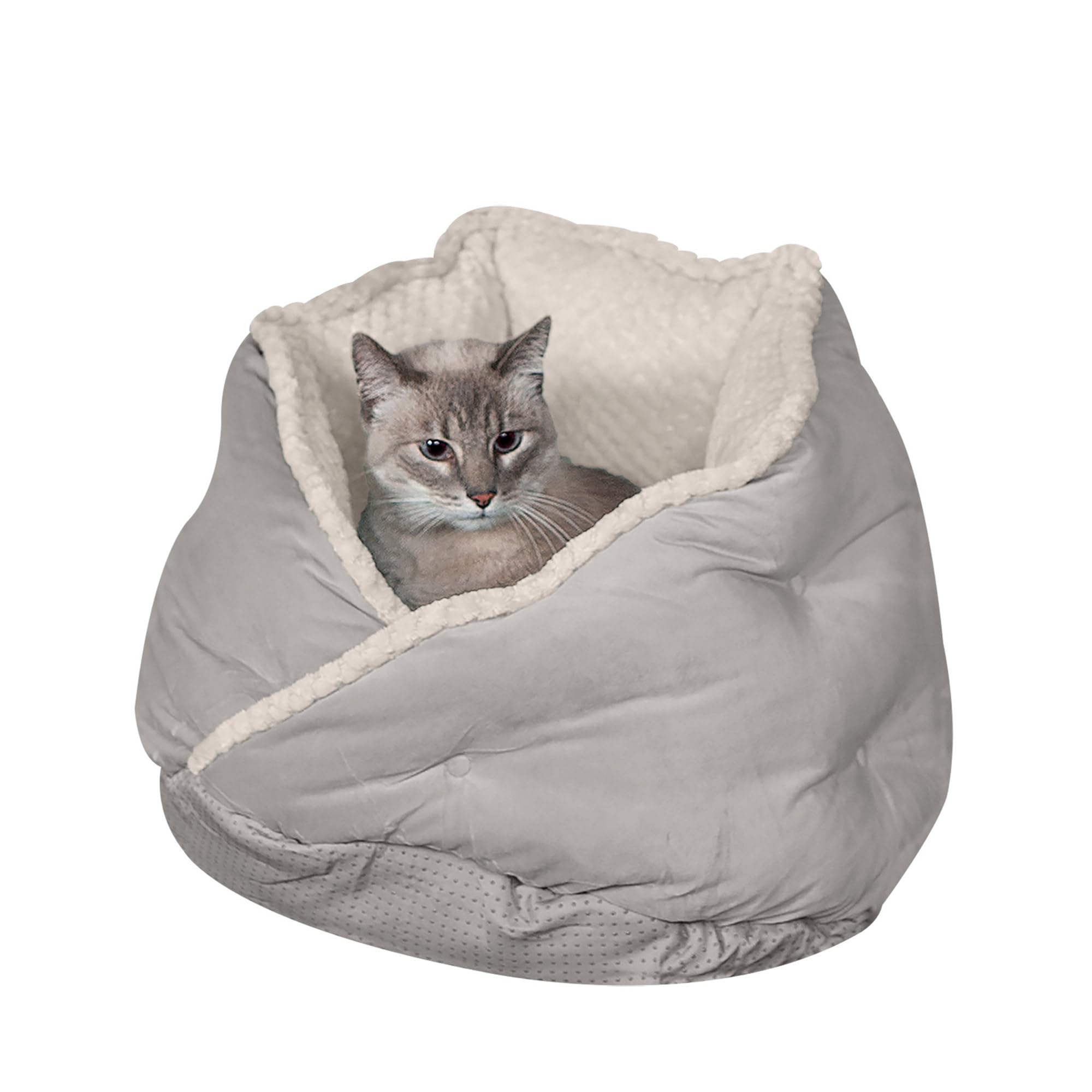 Furhaven18" Round Pet Bed for Indoor Cats & Small Dogs, 100% Washable, For Pets Up to 14 lbs - Minky Plush & Velvet Hug Bed - Silver Gray, 18-inch