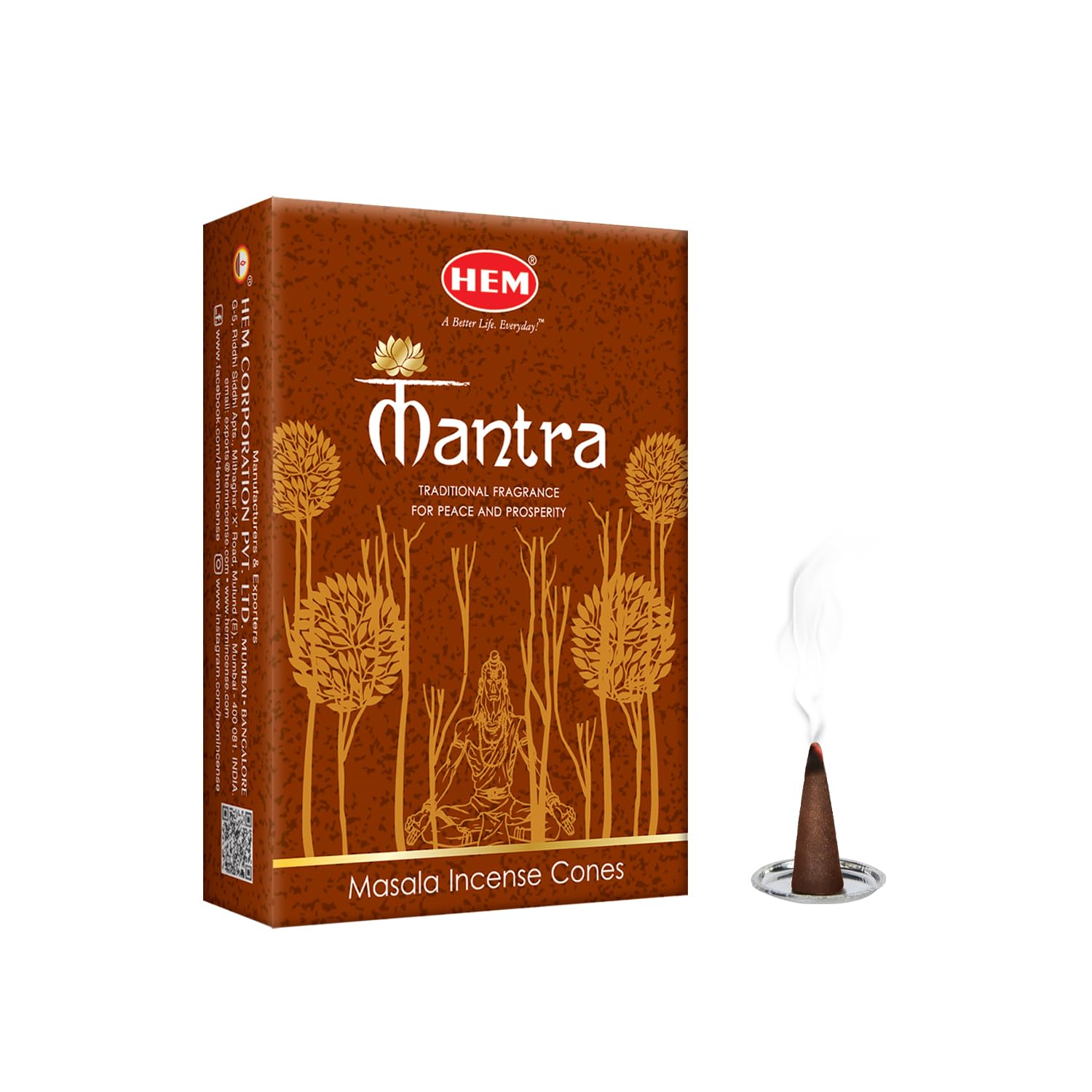 HEM Mantra Masala Big Incense Cone | Non Charcoal & Bamboo Less Dhoop Cones for Pooja, Meditation, Relaxation & Yoga | Dhoop batti with Holder | Pack of 6