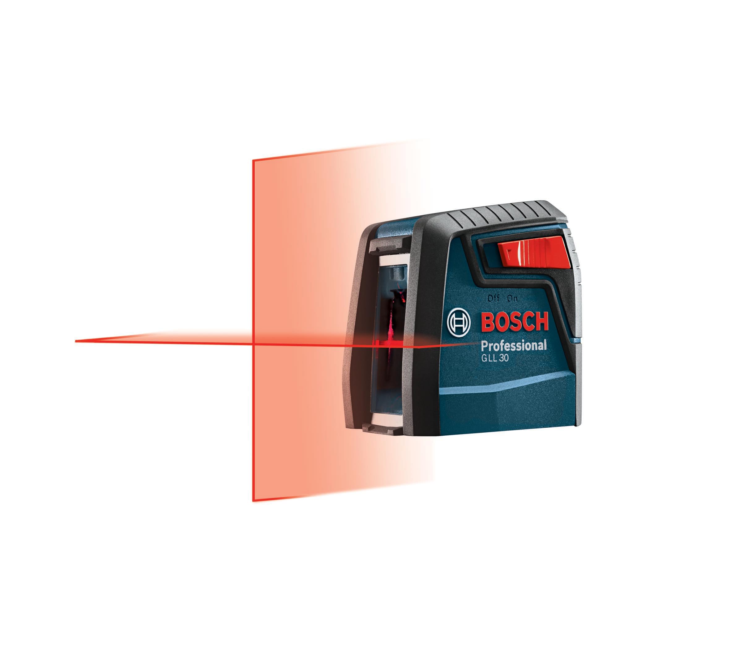 BOSCH GLL 30 30 FT Self-Leveling Cross-Line Laser, Includes 2 AA Batteries & Flexible Mounting Device