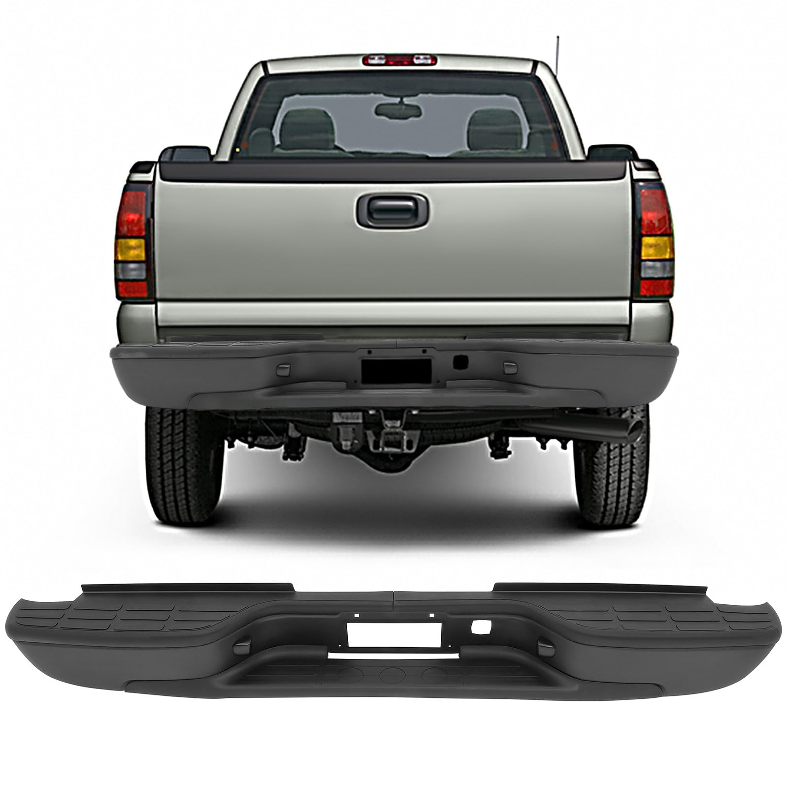 OCPTYRear Bumper fit for 1999-2007 for Chevy Silverado and for GMC Sierra 2500HD and 3500 Pickup With License Plate Lights,Black