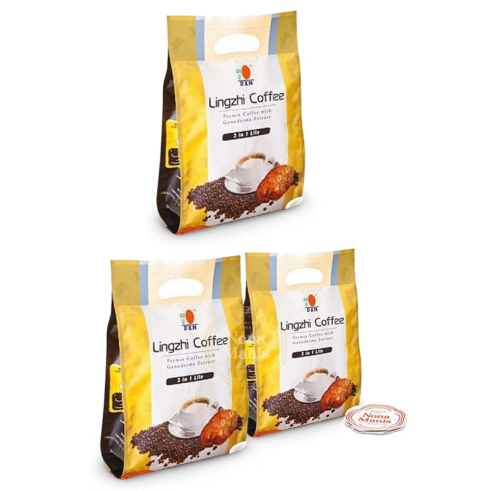 DXN Lingzhi Lite Coffee 3 in 1 with Ganoderma + 5's Nona Manis Disposable Coaster (Pack of 3)