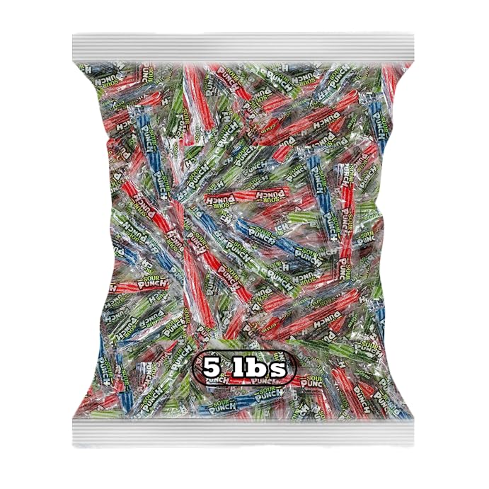 Sour Punch Twists 3 Inch Individually Wrapped Candy Bulk 5 lb Bag Blue Raspberry, Cherry, Strawberry & Apple