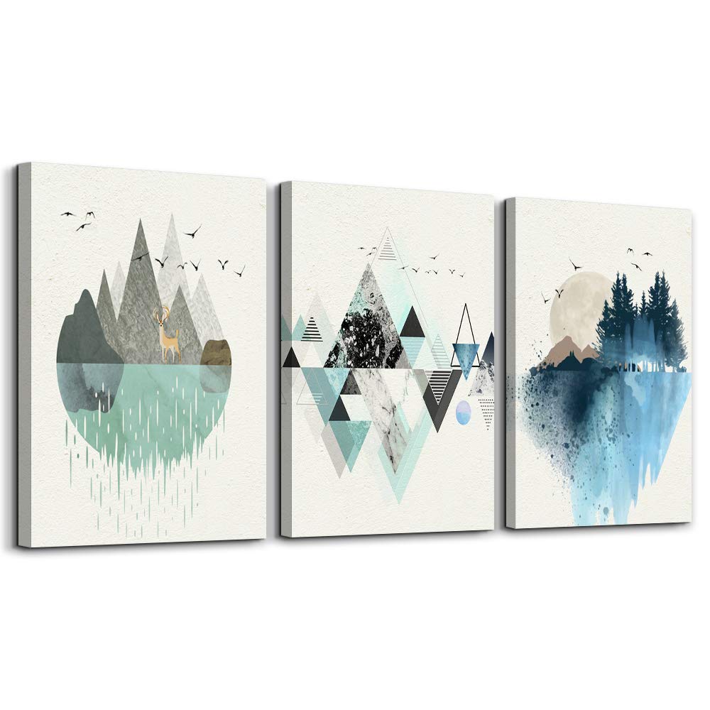 MHARTK66Canvas Wall Art For Living Room Office Wall decor Abstract Geometry Mountain Wall Artworks Pictures for Bedroom 3 Panels bathroom Wall Paintings posters Home Decoration 12x16 inch 3 piece