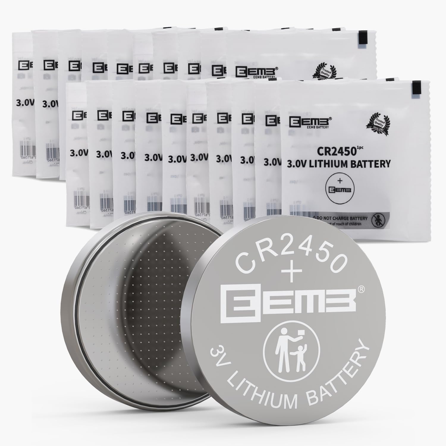 EEMB 20PCS CR2450 Li-MnO2 Non-Rechargeable Lithium Battery 3V Button Coin Cell Battery Trusted Quality 550mAh UL Certified Single Use Battery DO NOT CHARGE BATTERY