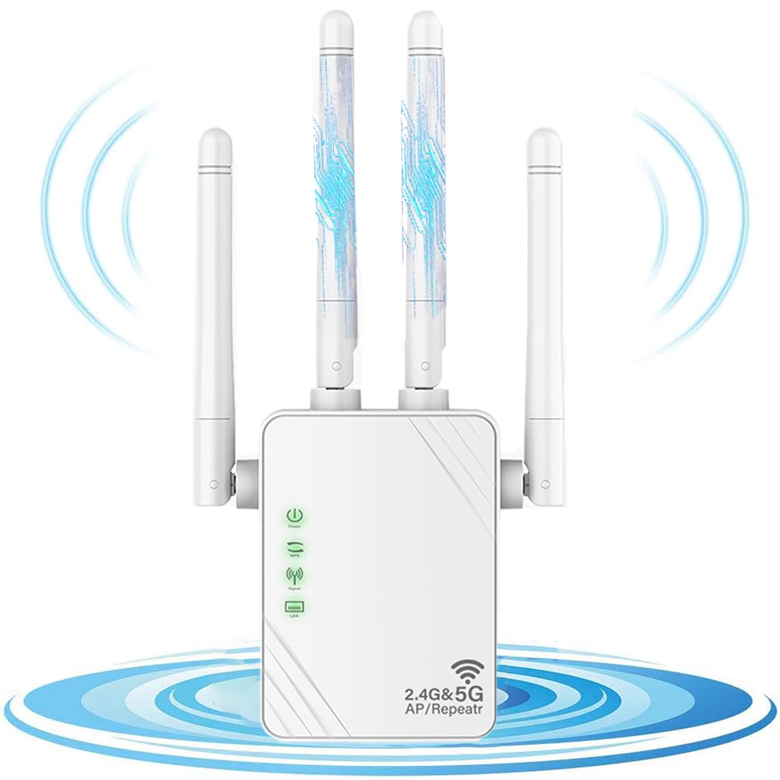 New 1200Mbps WiFi Extender Signal Booster, WiFi Extenders for Home Cover up to 12880sq, WiFi 2.4&5GHz Dual Band WPS WiFi Signal Strong Penetrability,4 Antennas 360° Coverage, Supports Ethernet Port