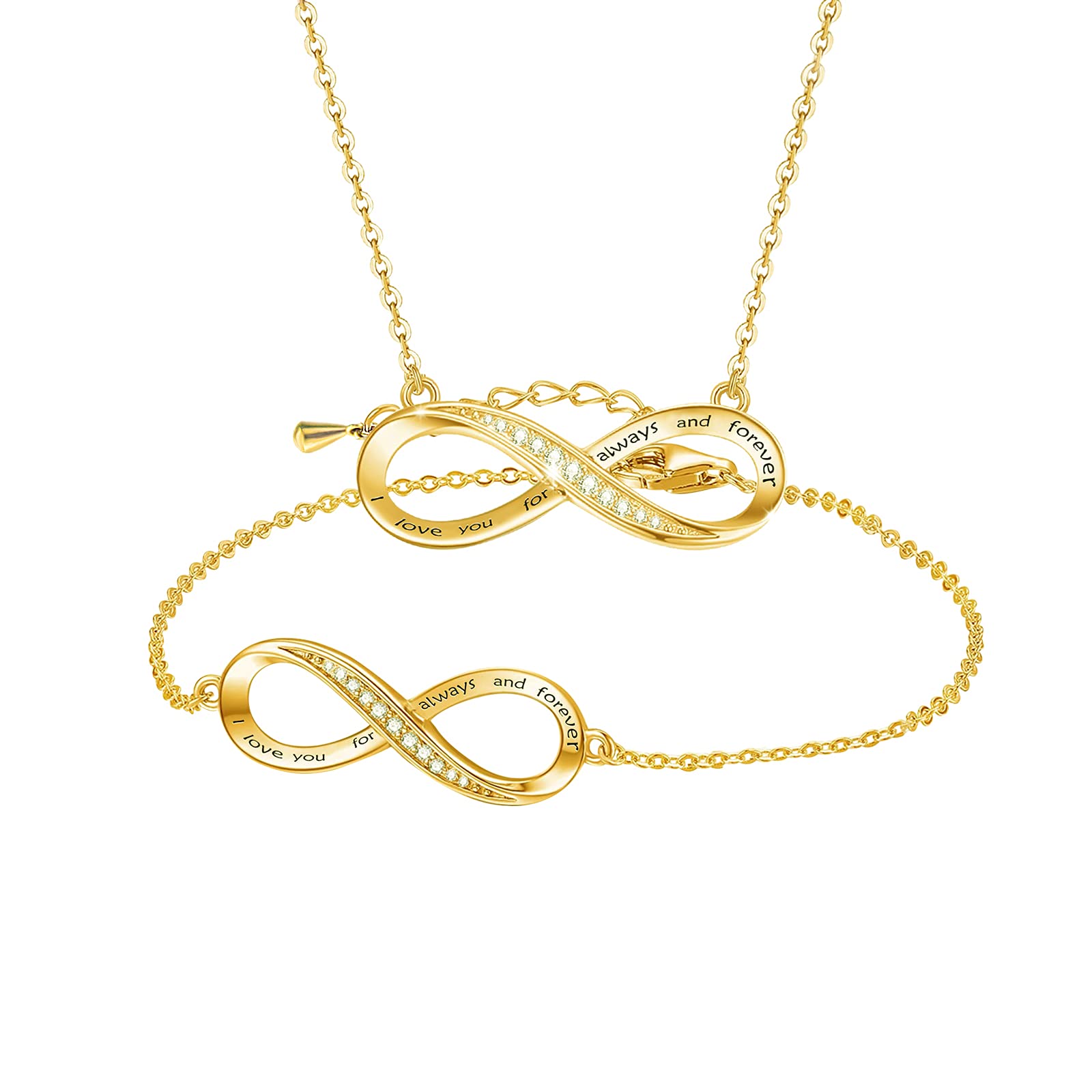 Women's Gold Plated Infinity Symbol Necklace with Cubic Zirconia Diamond Pendant Gift for Valentine's Day/Birthday/Mother's Day