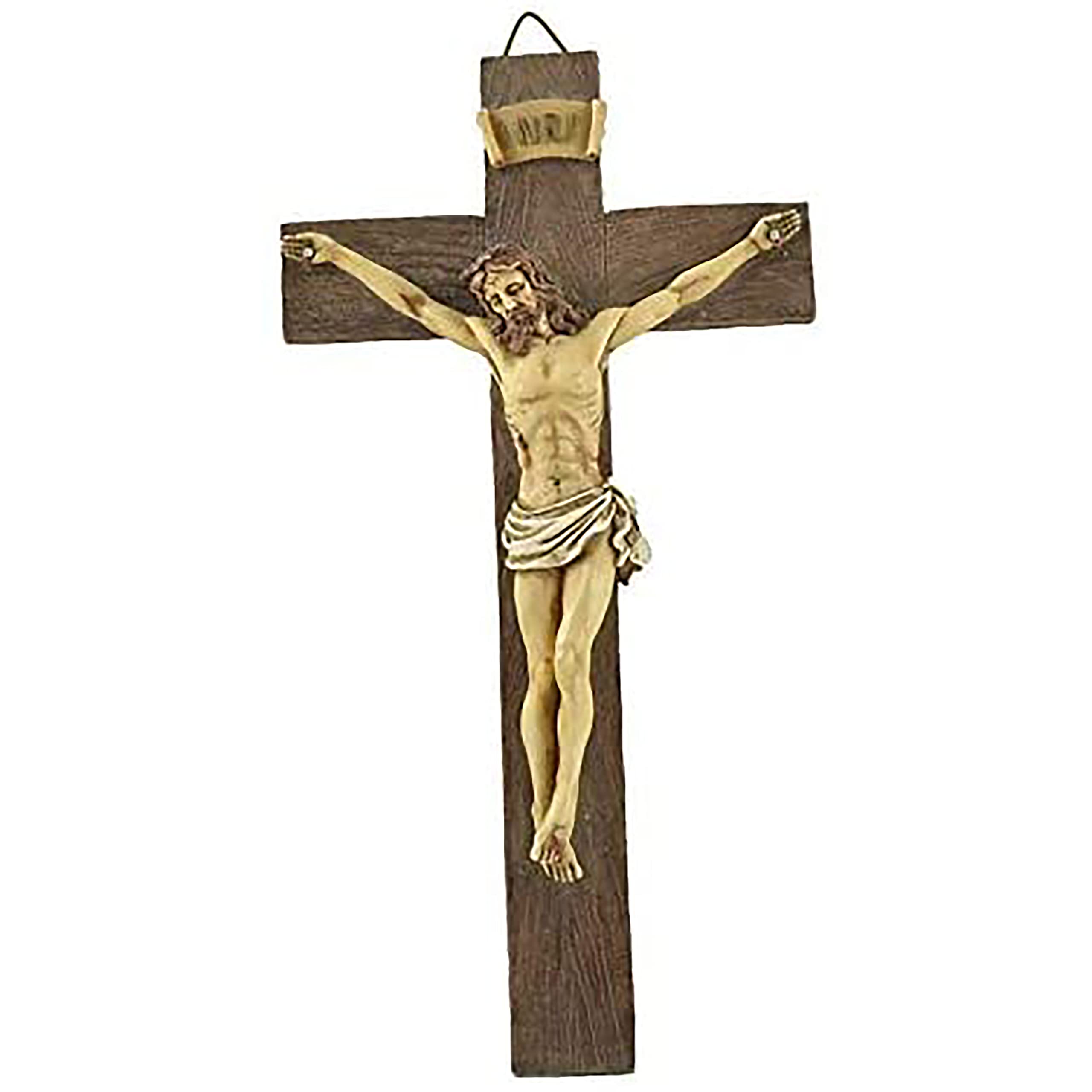 Crucifix Wall Cross - Catholic Orthodox Jesus Easter Crosses，Handmade Resin Craft Prayer Gift for Home Room Decor, 9.65 inch H