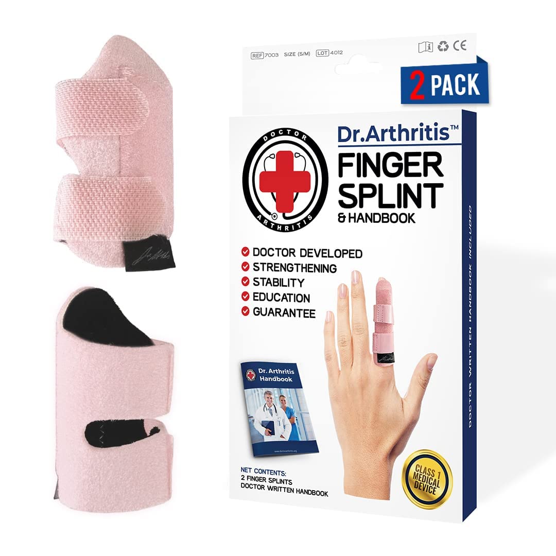 Dr. Arthritis Doctor Developed Finger Splint Trigger Finger Brace - Braces, Splints & Supports Index, Middle, Ring & Pinky Finger - Padded Finger Splints for Straightening (Pink, L/XL, 2 Pack)