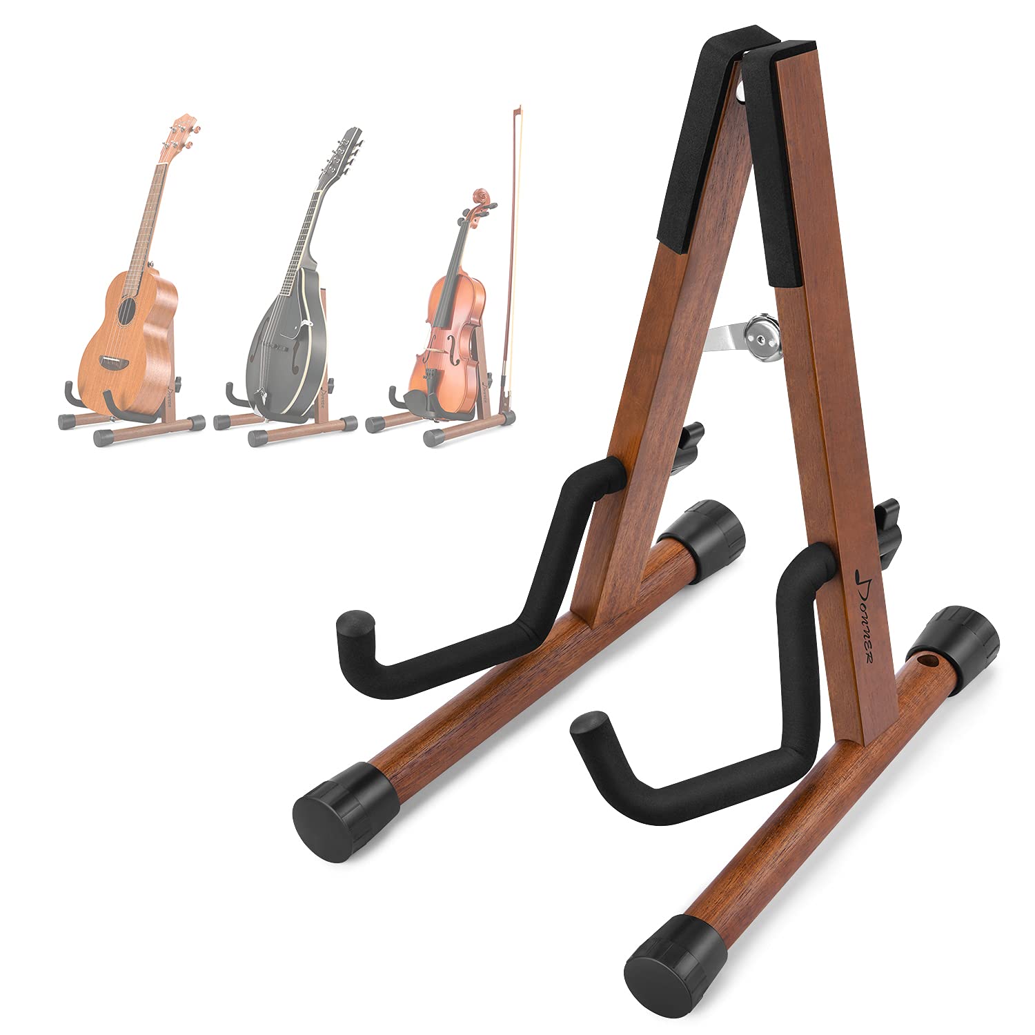 Donner Ukulele Stand Wooden for Violin/Ukulele/Mandolin A-frame, Handmade from Acacia Wood for 21/23/26 Ukulele, Violin with Bow, A/F Style Mandolin (DS-3U)