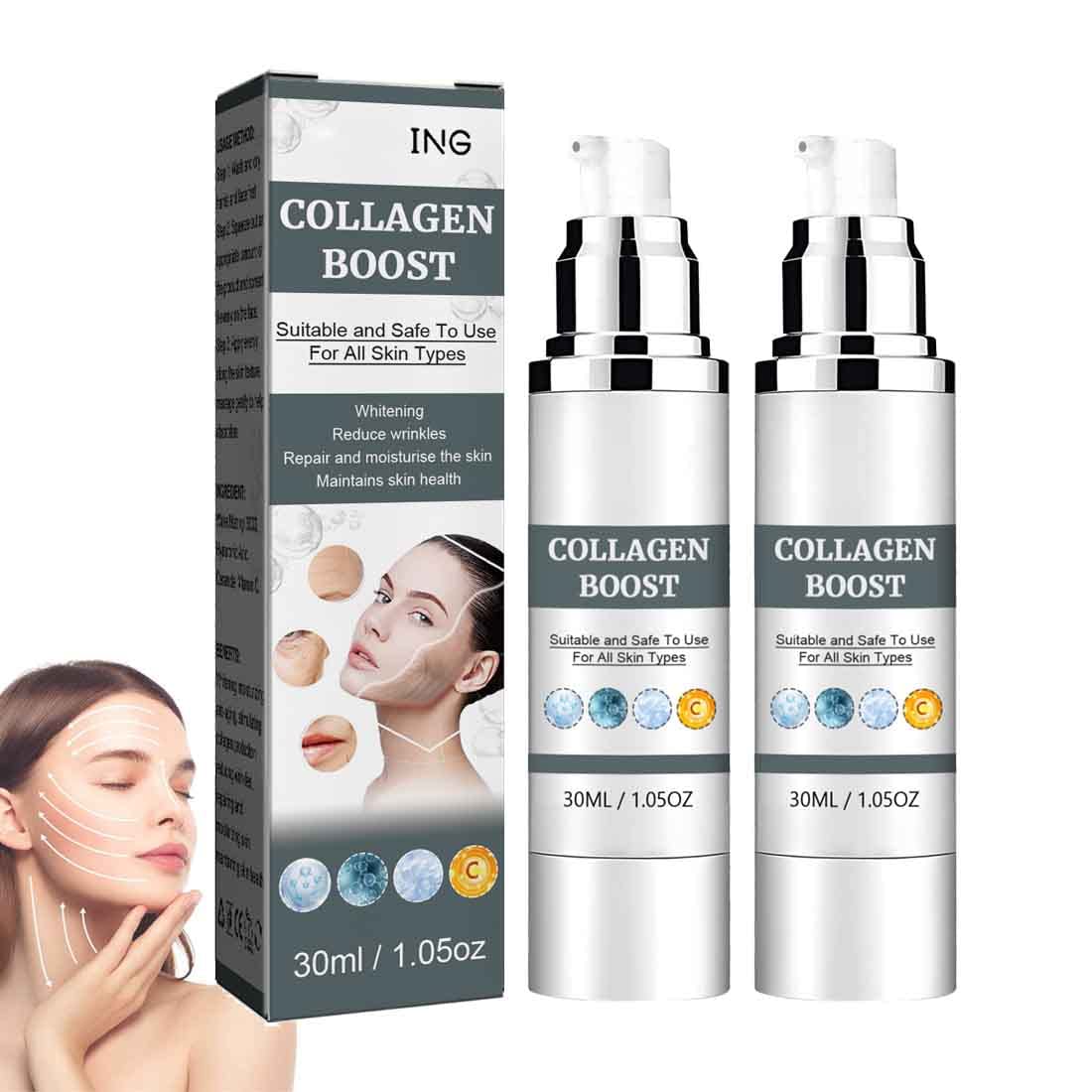 JAYSUING Collagen Boost Anti-Aging Essence,Collagen Boost Anti-Aging Serum,Blemish Skin Corrector Anti Wrinkle Serum,Dark Spot Corrector Lightening Skin Brightening Moisturizing Serum Whitening Cream