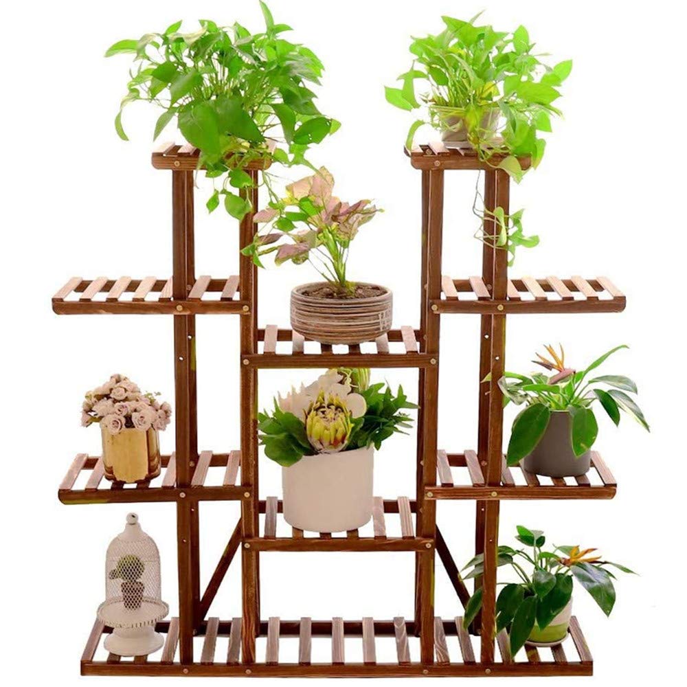 U-HOOME Plant Stand Shelf Indoor - 9 Tier Tiered Wood Plant Flower Pots Shelves Rack Holder Stand Indoor Outdoor for Multiple Plants Garden Balcony Patio Living Room