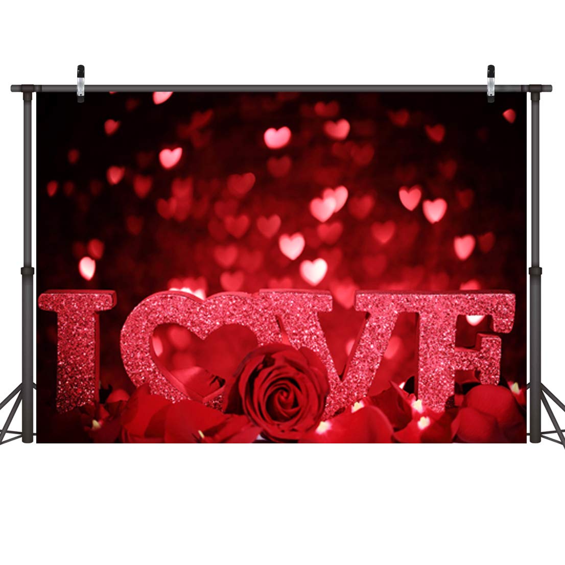 LYWYGG 7X5FT Valentines Day Photography Backdrop Red Rose Flower Love Hearts Romantic Photo Background Dream Photo Wedding Bridal Party Decorations Booth Studio Props CP-238