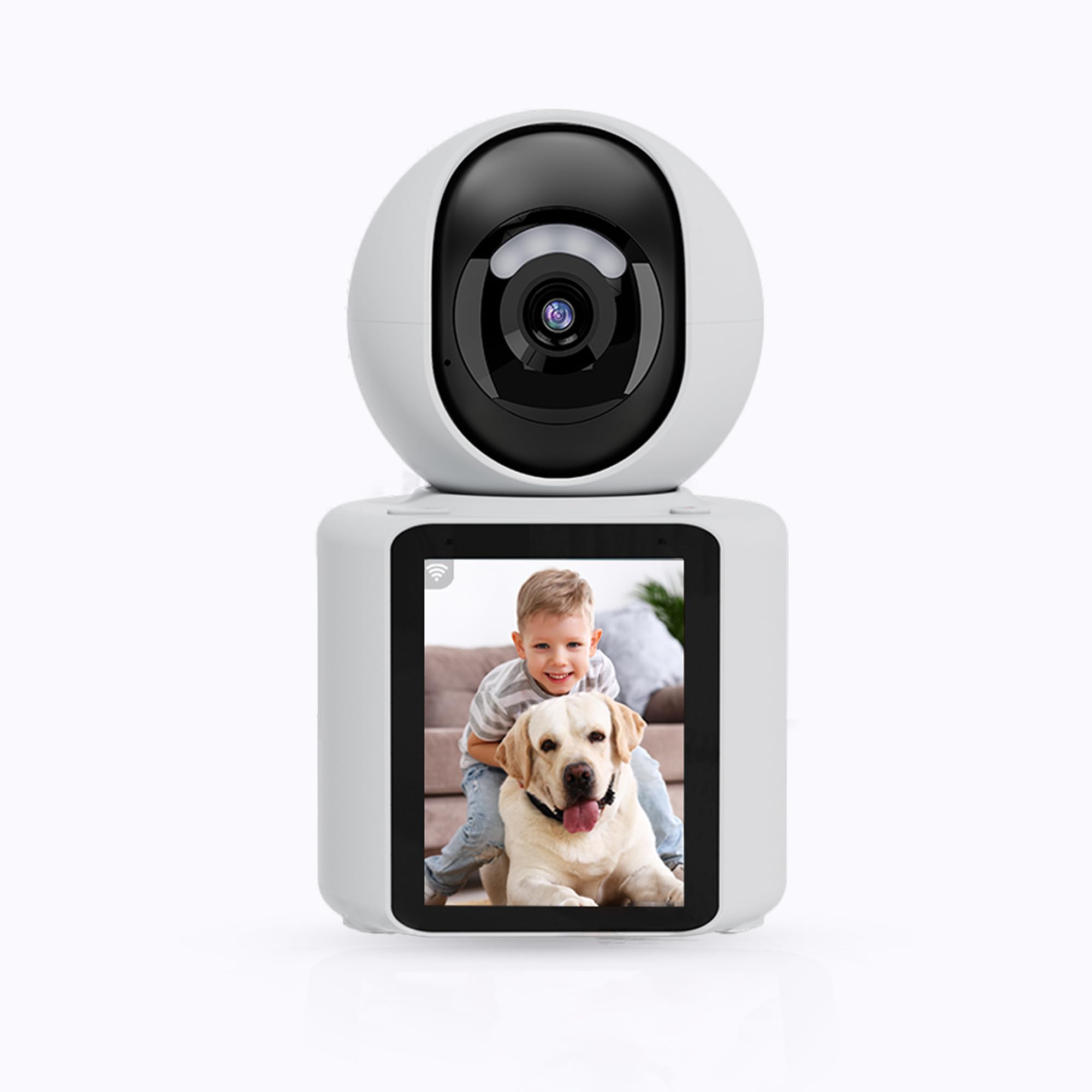 SmartfyIndoor Smart Camera, Baby Watching Camera with Bi-Directional View, Indoor Security camera with video call function, Full HD with 2.8 inch Retina Screen