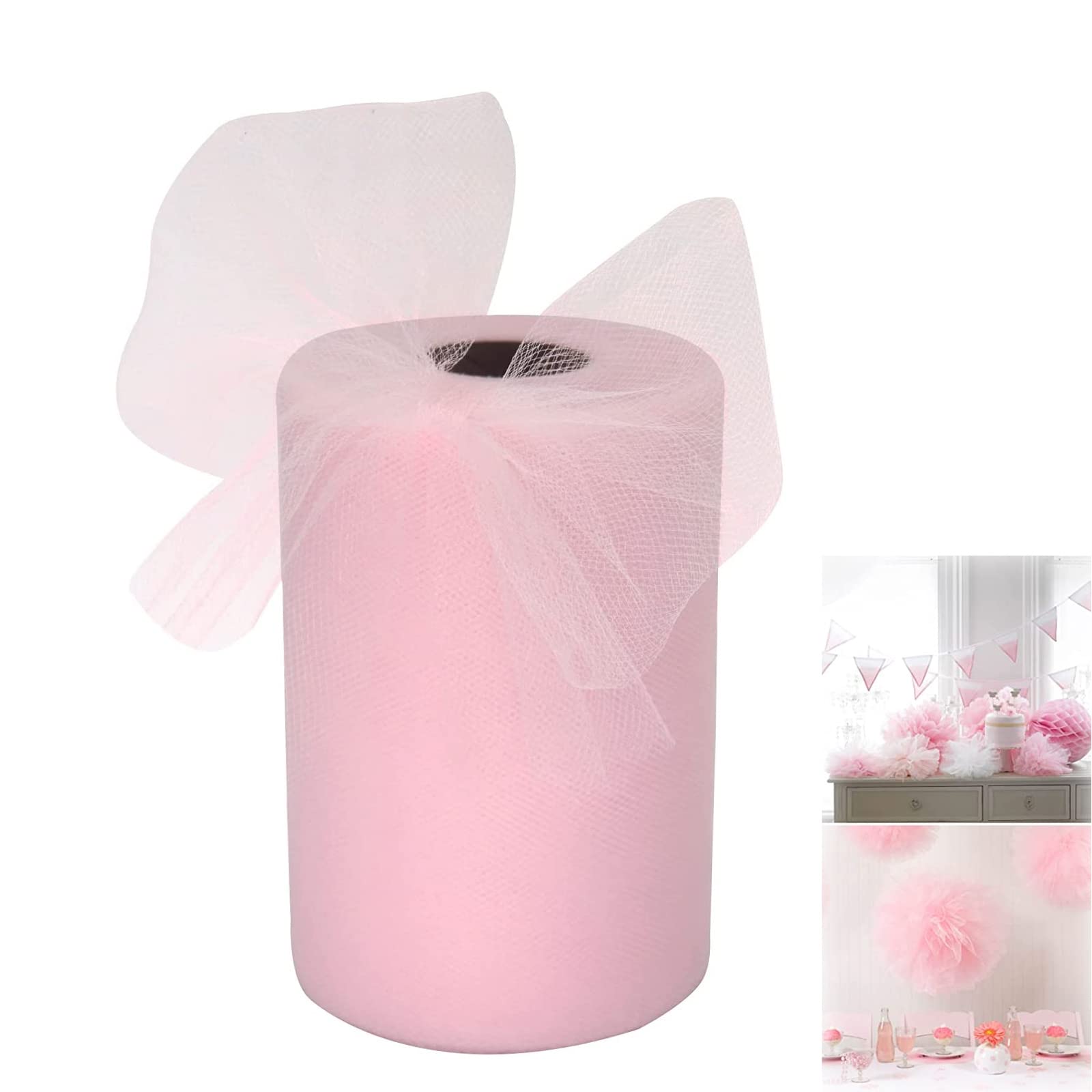 SYOSI Tulle Fabric Rolls 6 Inch by 100 Yards (300 feet) Tulle Spool, for Wedding Party Decorations Gift Bow Craft Tutu Skirt, for Crafts Tutu Costumes Skirts Parties (Pink)