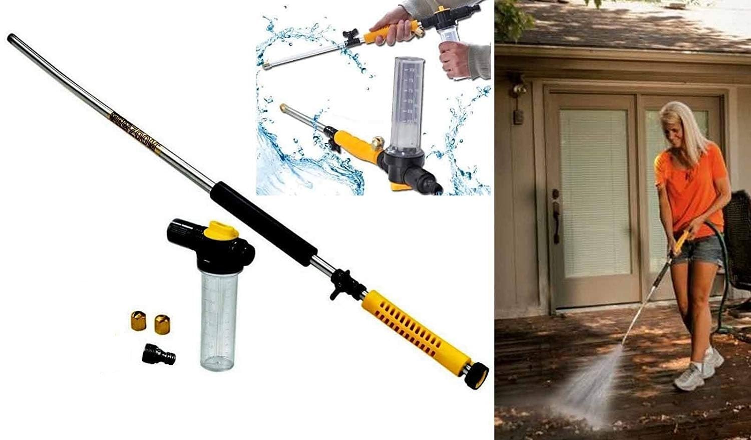 POPLEY Extendable Hydro Jet Washer High Pressure Power Washer Wand with Hose Nozzle Garden Watering Sprayer Wand Lance- Ideal for Washing Cars Cleaning Decking Paths Driveways Fences etc (Multicolor)