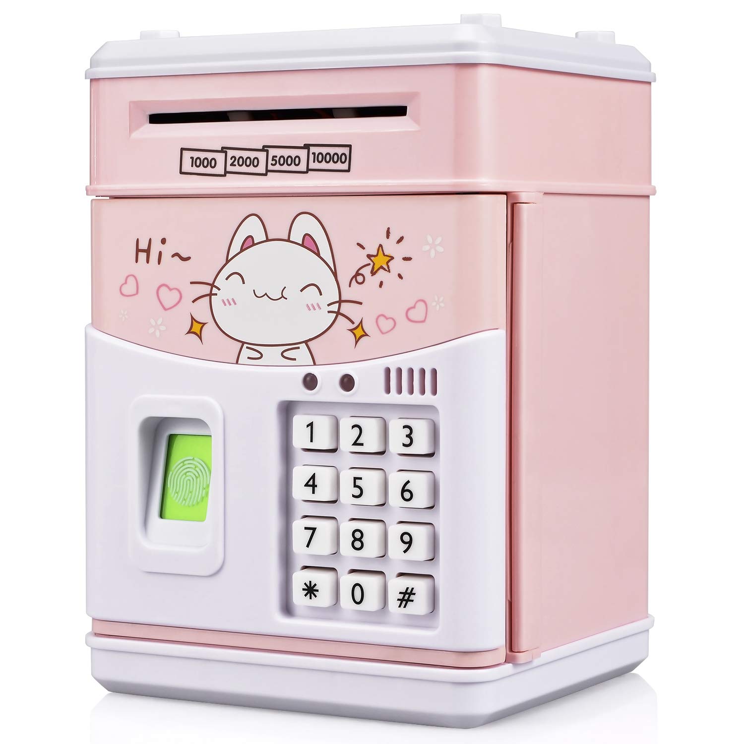 Electronic Cat Piggy Bank for Kids Cash Cartoon ATM Money Saver Bank for Kids with Password & Music Great Gift Toy for Kids Children (Pink-cat)