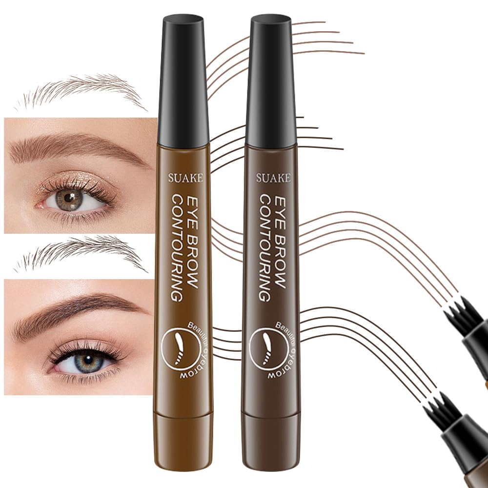 Kaely 2Pcs Light Dark Brown Magical Precise Waterproof Brow Pen,Suake Eyebrow Contouring Pen,4 Tip Eye Brow Pencils for Women Makeup,lapiz de cejas 3d Microblading Eyebrow Pen,24h Smudge Proof,01+02