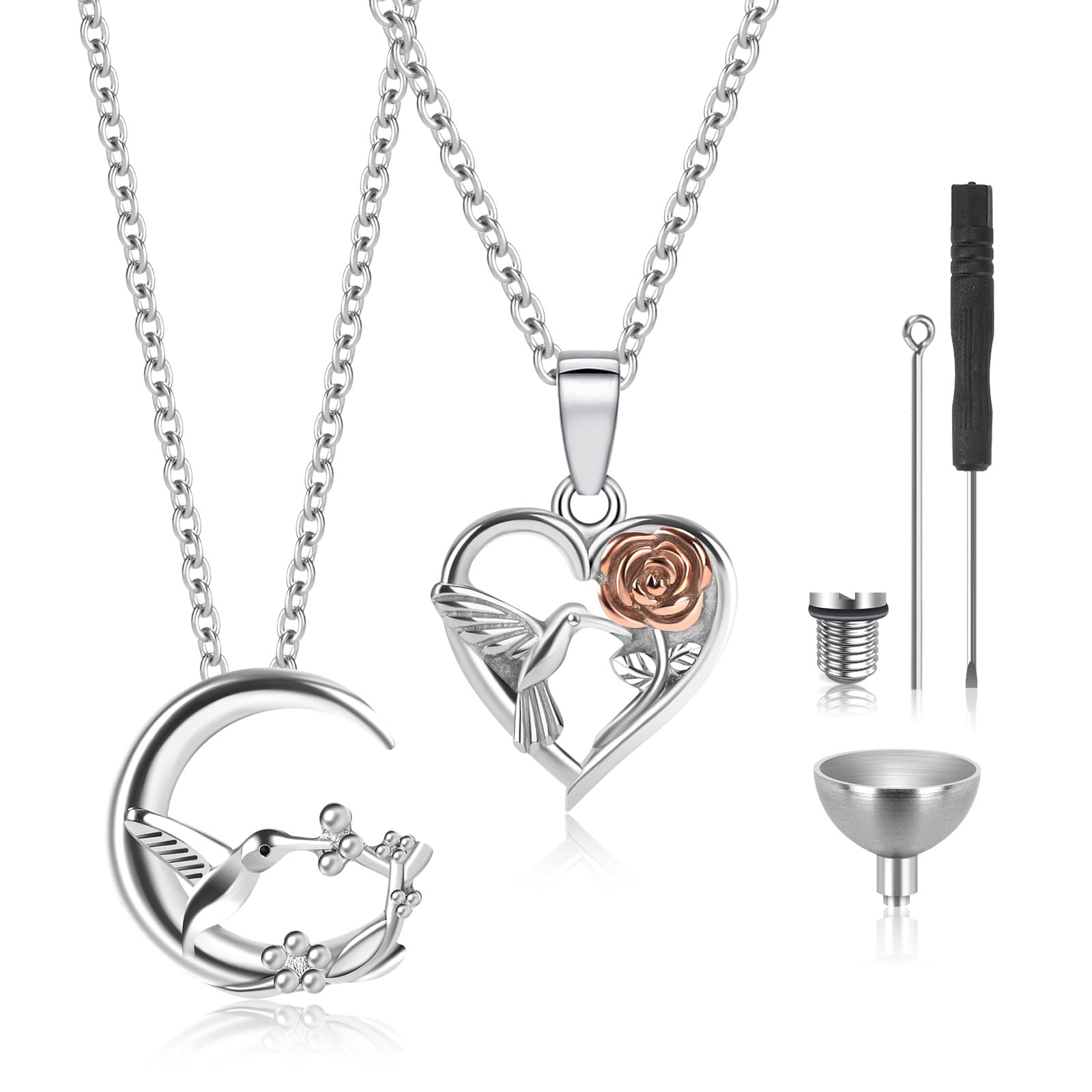 wskvokerUrn Necklaces for Ashes, Hummingbirds send flowers - Seen as a Messenger from Heaven,Cremation Necklack for Ashes,Cremation Jewelry Safe and Waterproof Memorial Pendant, Stainless Steel,