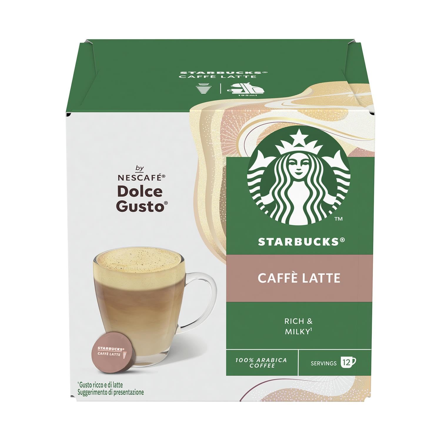 Starbucks Caffe Latte By Nescafe Dolce Gusto Coffee Pods, Box Of 12 Capsules, 121Gram