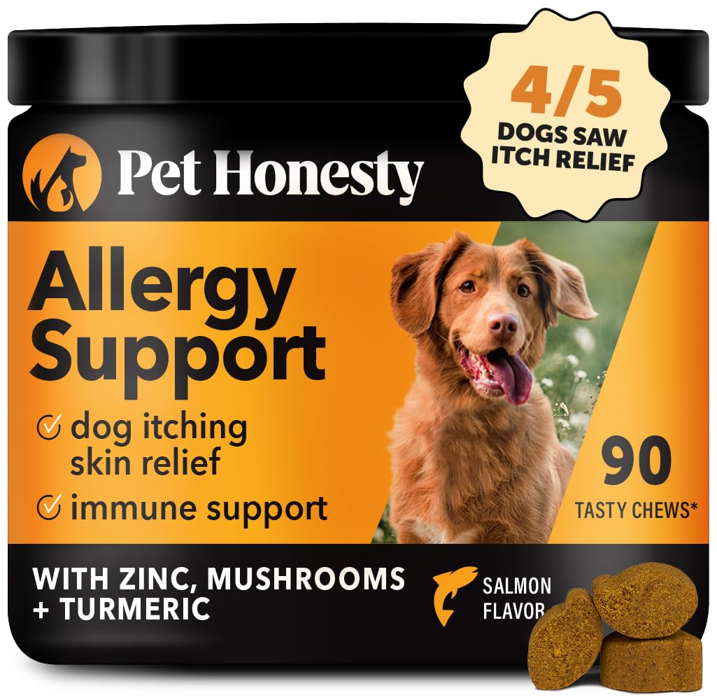 Pet Honesty Allergy Support Itch Relief for Dogs - Dog Allergy Relief Immunity Supplement - Dog Allergy Chews, Probiotics for Dogs, Seasonal Allergies, Skin and Coat Supplement - Salmon