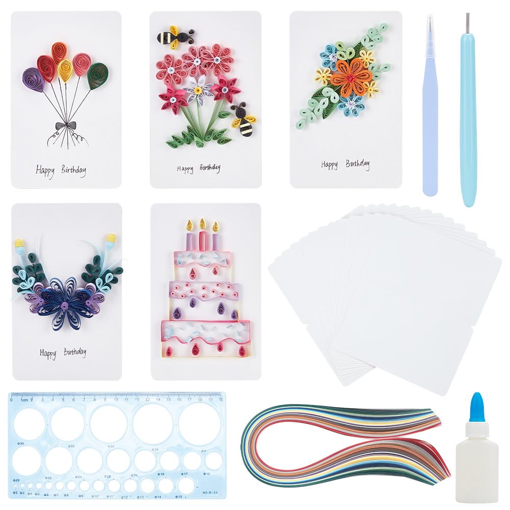 WEBEEDY Paper Quilling Kit 20 Sets Birthday Card Quilling Kit with Paper Quilling Strips Tools Paper Quilling Set DIY Handmade Arts Crafts Christmas Birthday Valentine's Day Gifts