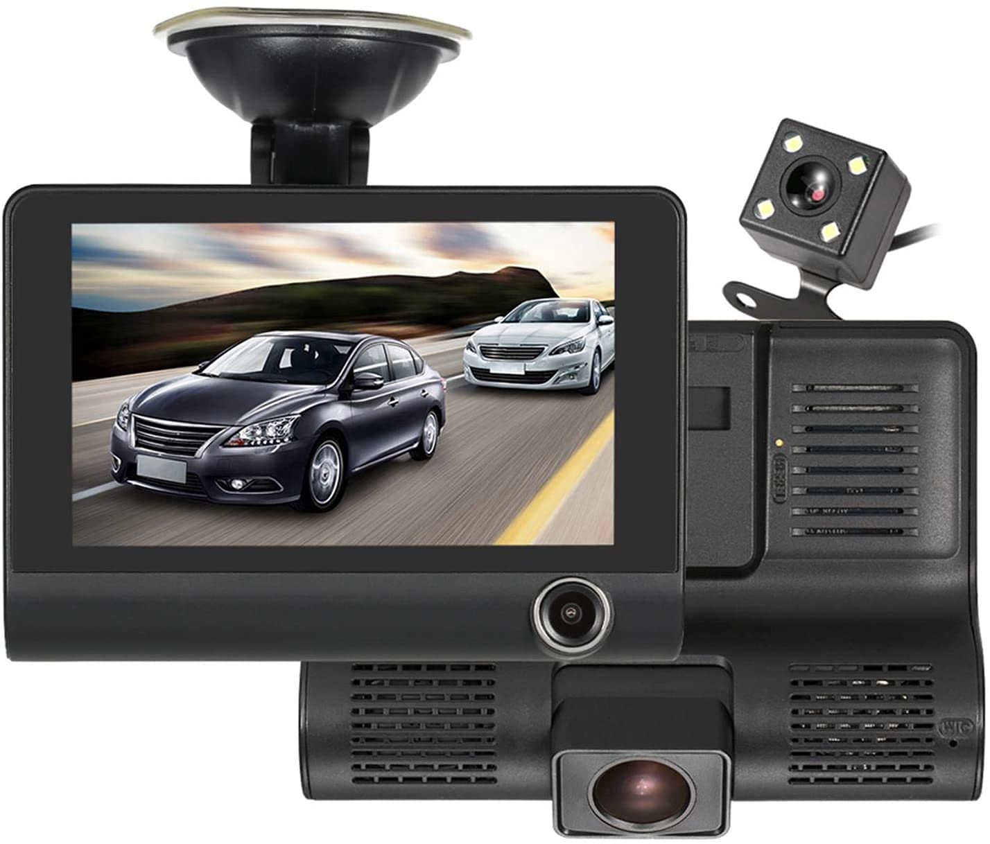 AUSHA® Three Way Car Dashboard Cam (Front + Inside+ Rear) ;1080P Full HD Dash Camera for Cars with G-Sensor, Loop-Recording & Parking Mode