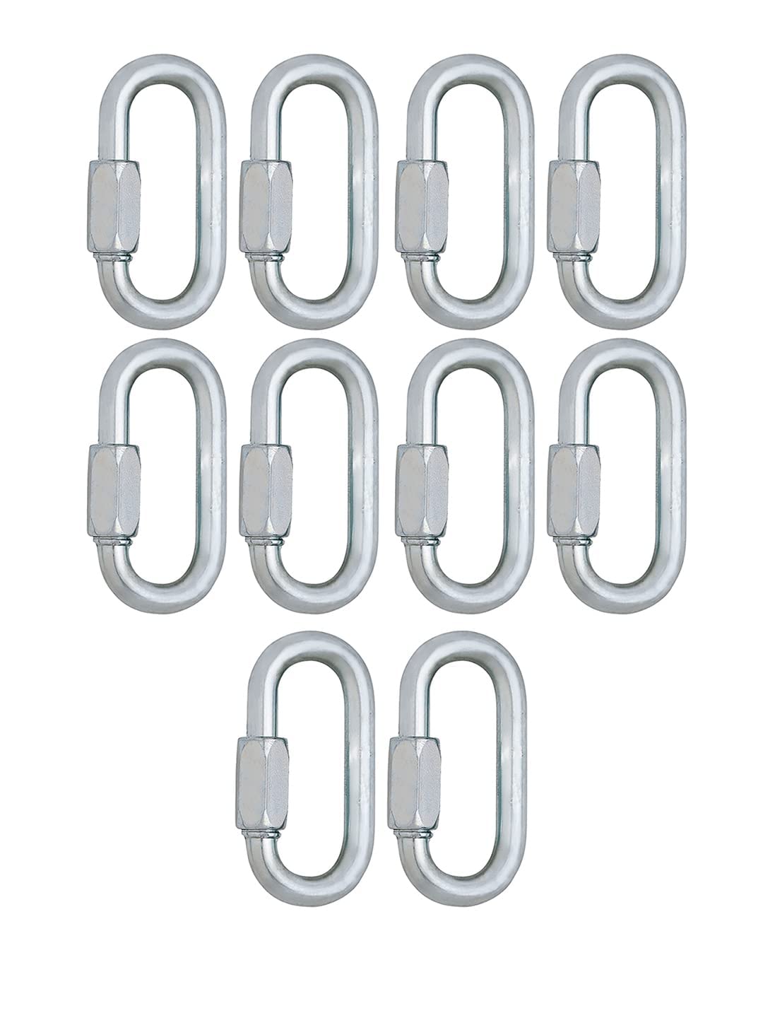 REZNOR Heavy Duty Oval Shape Stainless Steel Screw Link Snap Hook Carabiner/Hook Swing Connector Multipurpose, SnapHook for Weight-Lifting Mountain Swinging Climbing Gym Silver (Pack of 10)