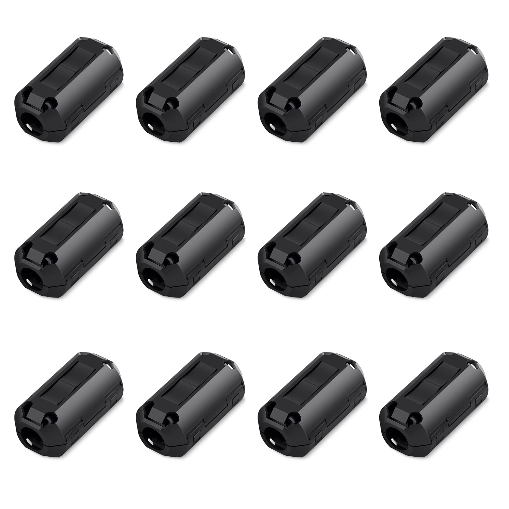 Viaky 12 Packs Rfi EMI Noise Suppressor Cable Clip, 0.5 Inch Inner Diameter Clip-On Filter Ferrite Ring Core for 13mm Wire Home Power Audio Device Coaxial Cables (Black)