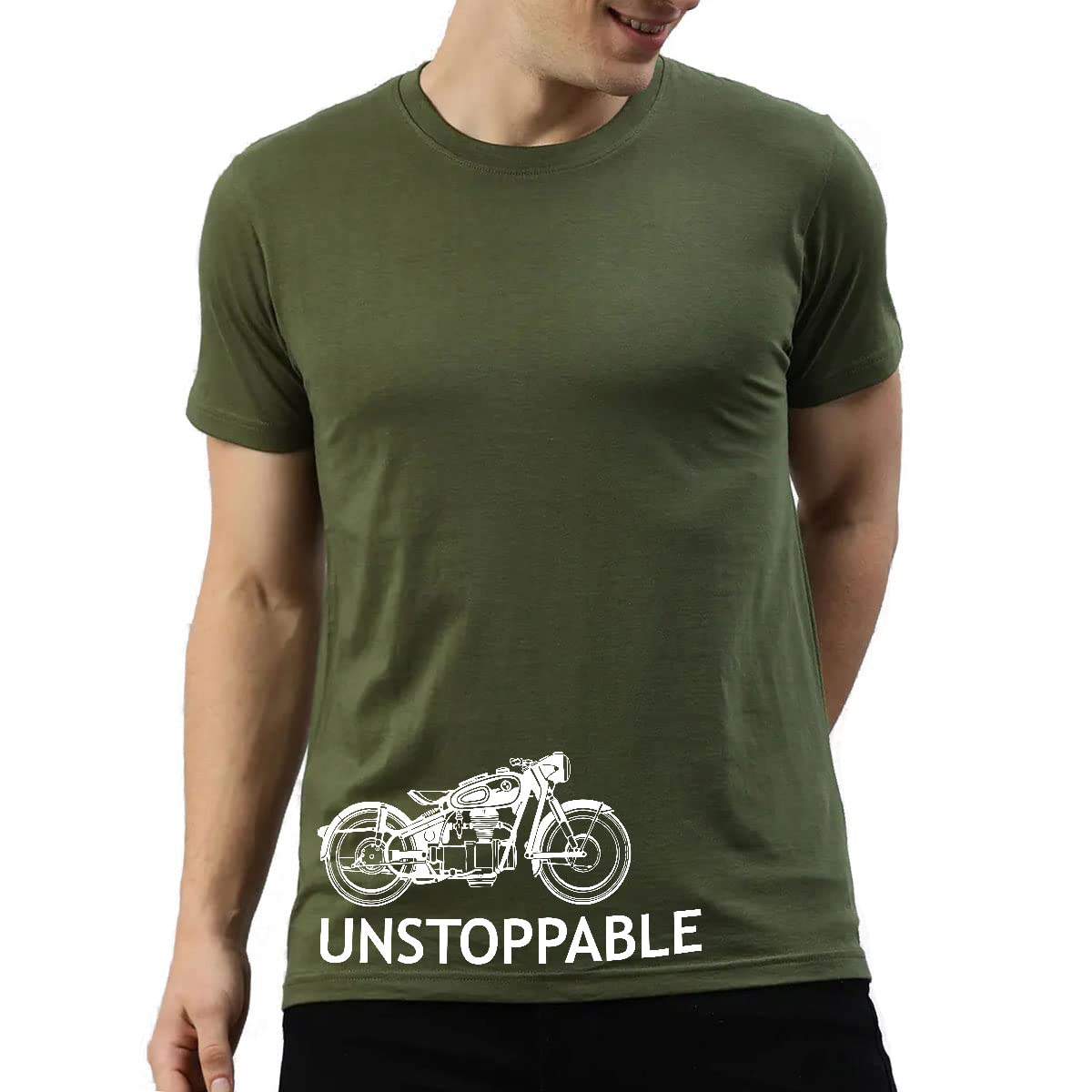 Being Snatched Unstoppable Biker T-Shirt for Men Ridert t Shirt | Ladakh Motorcycle T Shirt | 100% Cotton Bio-Washed T Shirt | Bullet Tshirt Olive Green