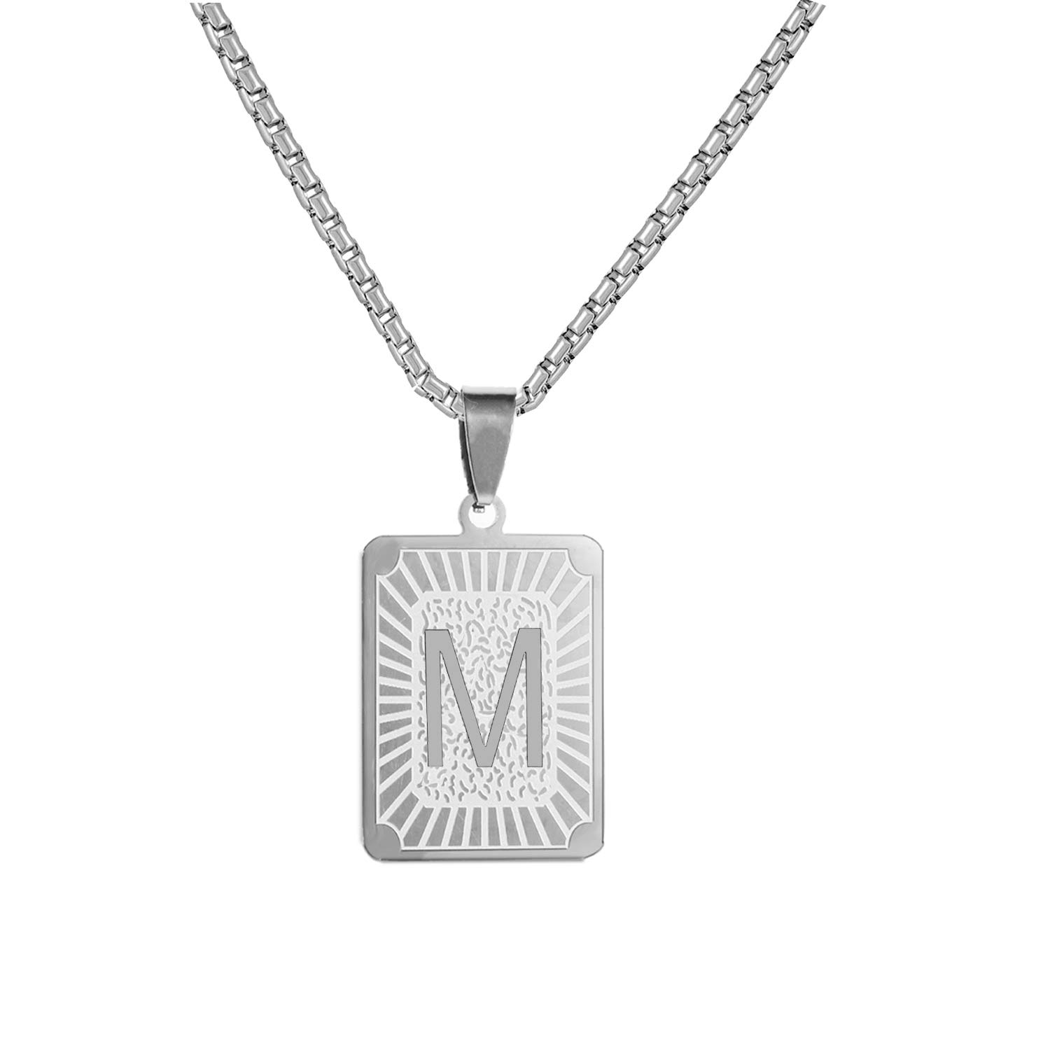 Square Initial Necklace for Women and Men Alphabet Letter Pendant for Girls Color Silver and Gold