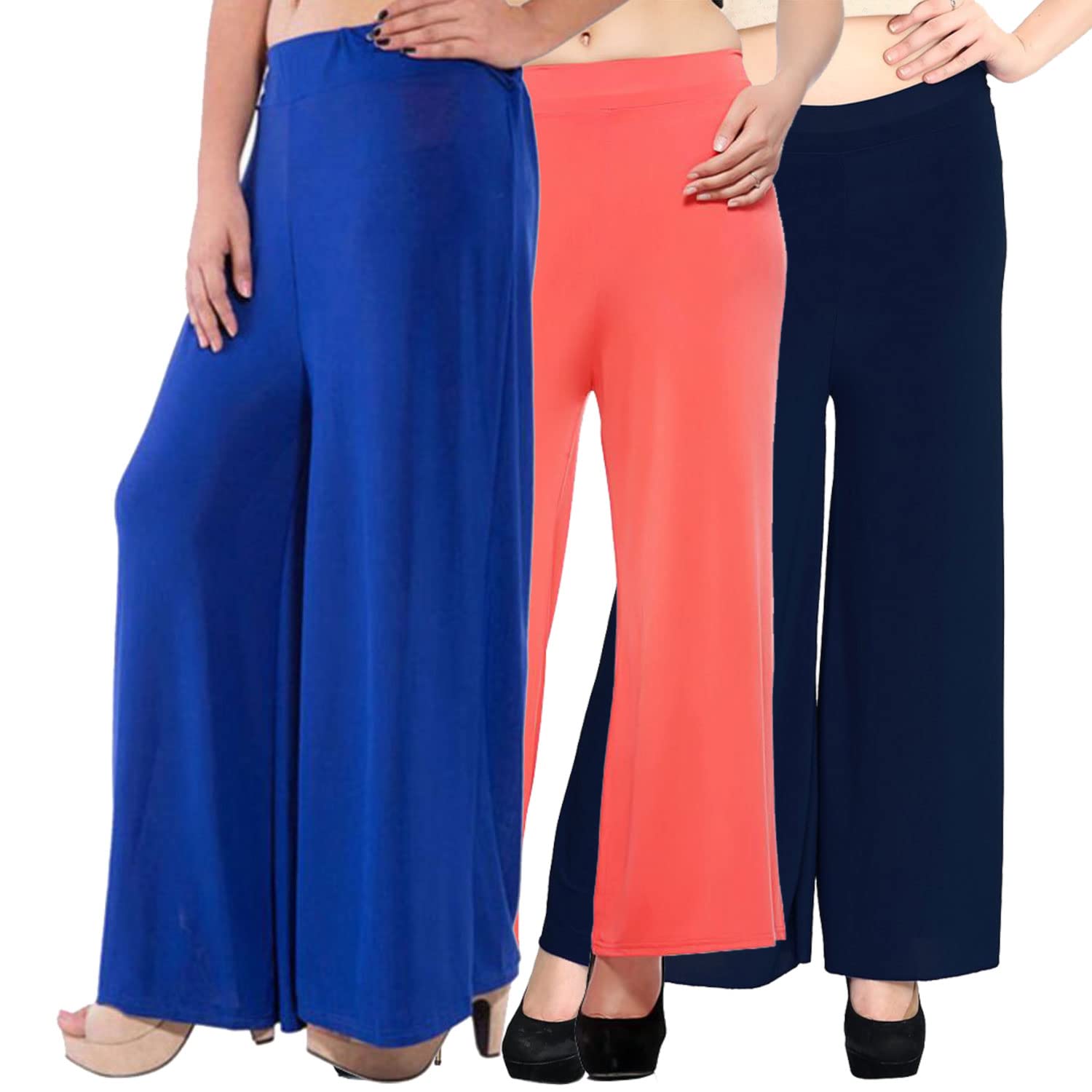 Pixie Stylish Casual Wear Malai Lycra Pant Palazzo Combo (Pack of 3) - Free Size