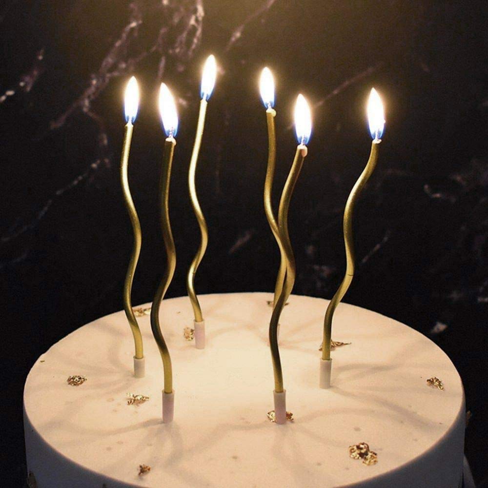 Infispace® Twisty Metallic Long Spiral Candles with Stand- Pack of 6 (Champagne)