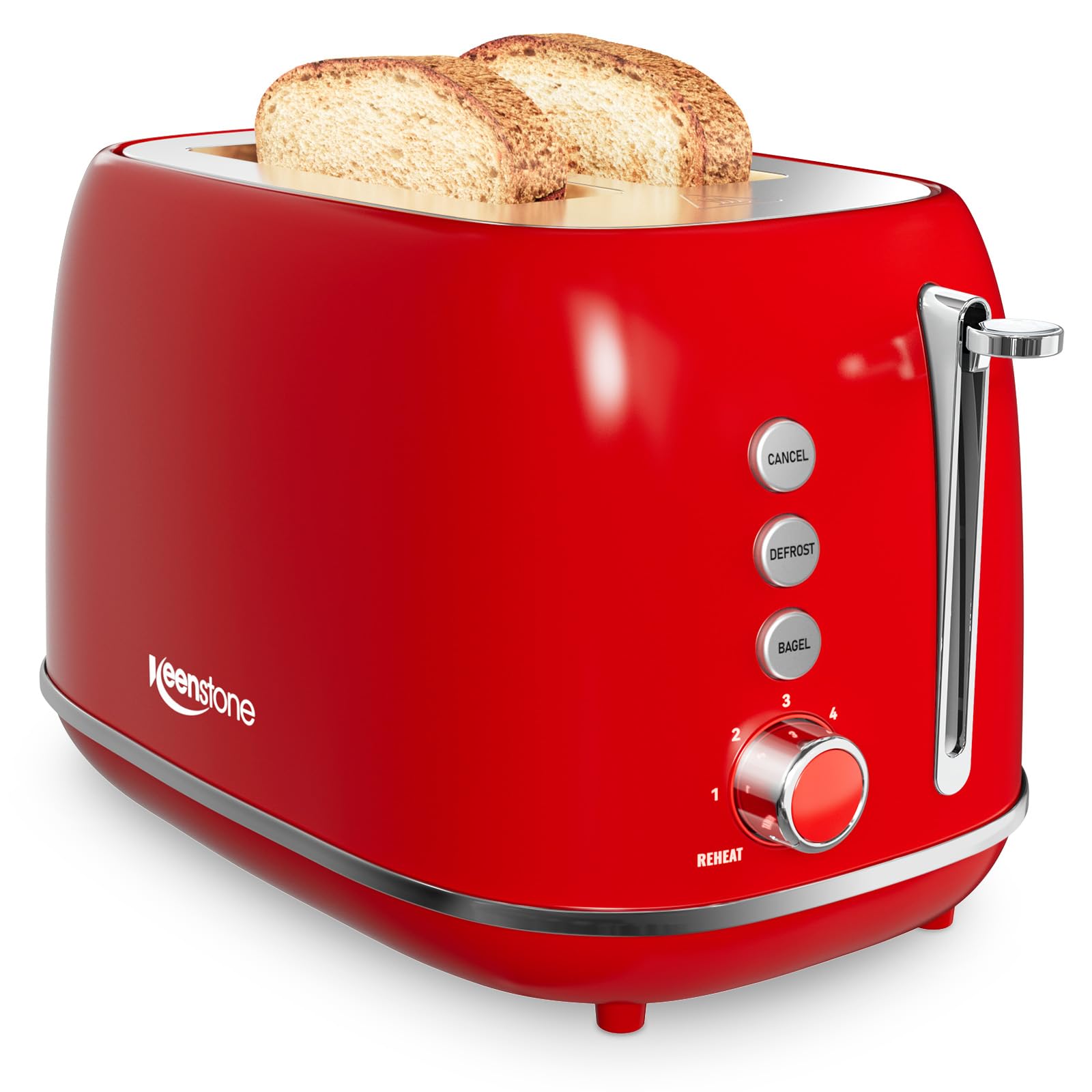 2 Slice Stainless Steel Toaster Retro with 6 Bread Shade Settings, Bagel, Cancel, Defrost Function, Extra Wide Slot, Removable Crumb Tray, Red