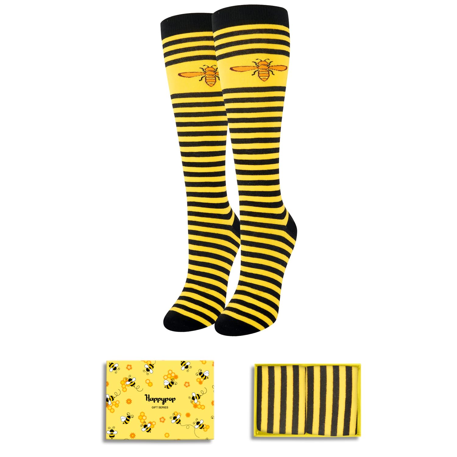 HAPPYPOP Knee High Socks for Women - Funny Yellow Socks for Teen Girls, Bee Socks Christmas Socks for Girls