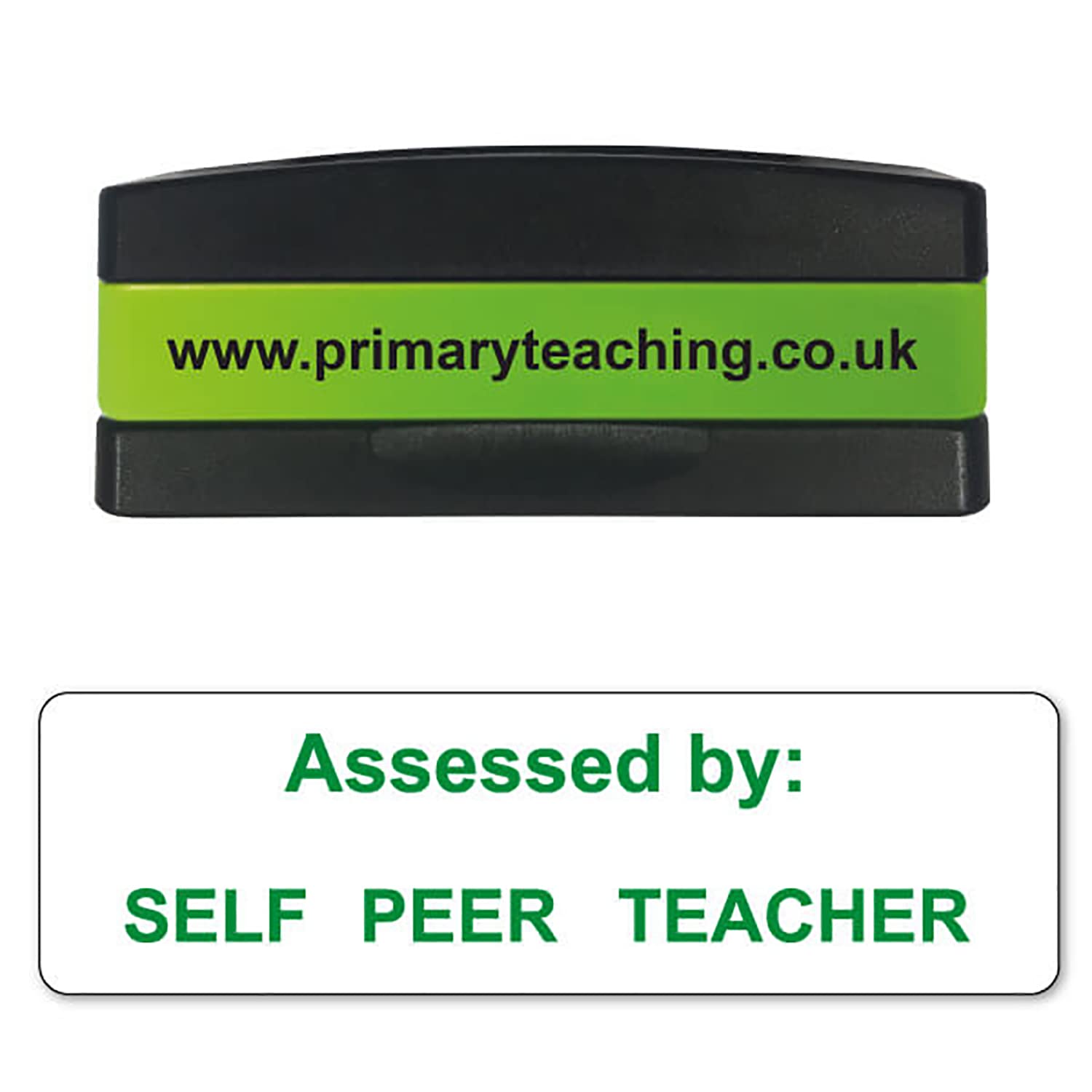 Stackable Self - Peer - Teacher Assessed Pre Inked School Teachers Feedback Marking Stamper Stamp 44x13mm Primary Teaching Services (Green)