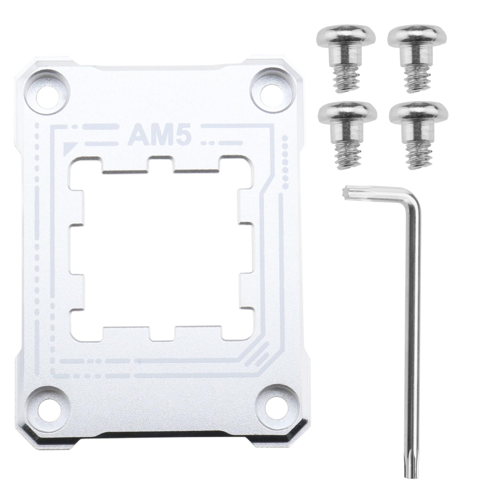 Micro Traders AM5 CPU Holder AM5 Anti-Bending Contact Frame with 4Pcs Screws & 1x Screwdriver Corrective Anti-Bending Fixing Frame 75x56mm/ 2.95x2.2in Silver