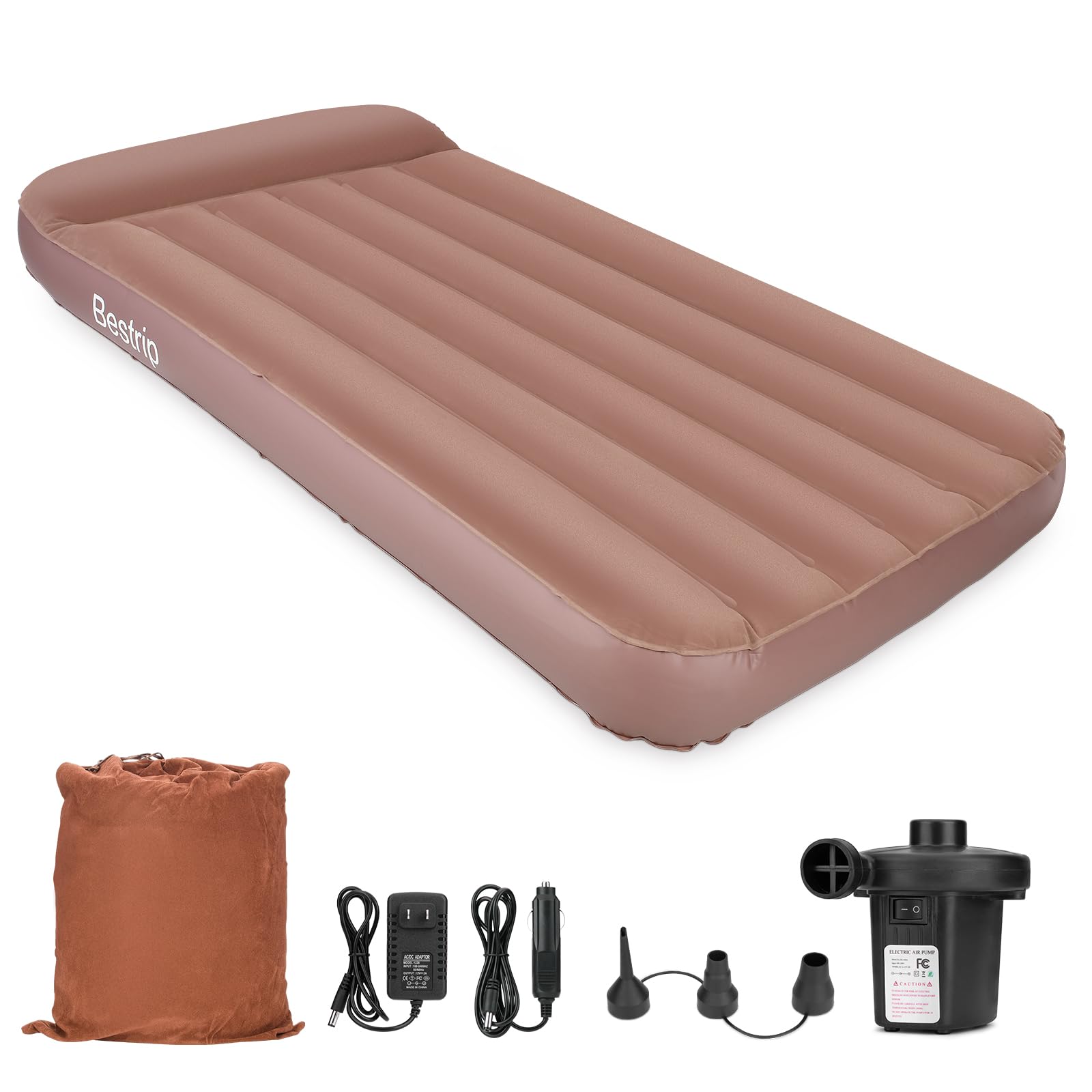 mafiti Bestrip Inflatable Couch with Built in Pump - Upgraded Extra Size Air Lounger bed, Portable Blow up Mattress Bed with Storage Bag, Inflatable Bed for Home, Camping & Guests (Dark brown)