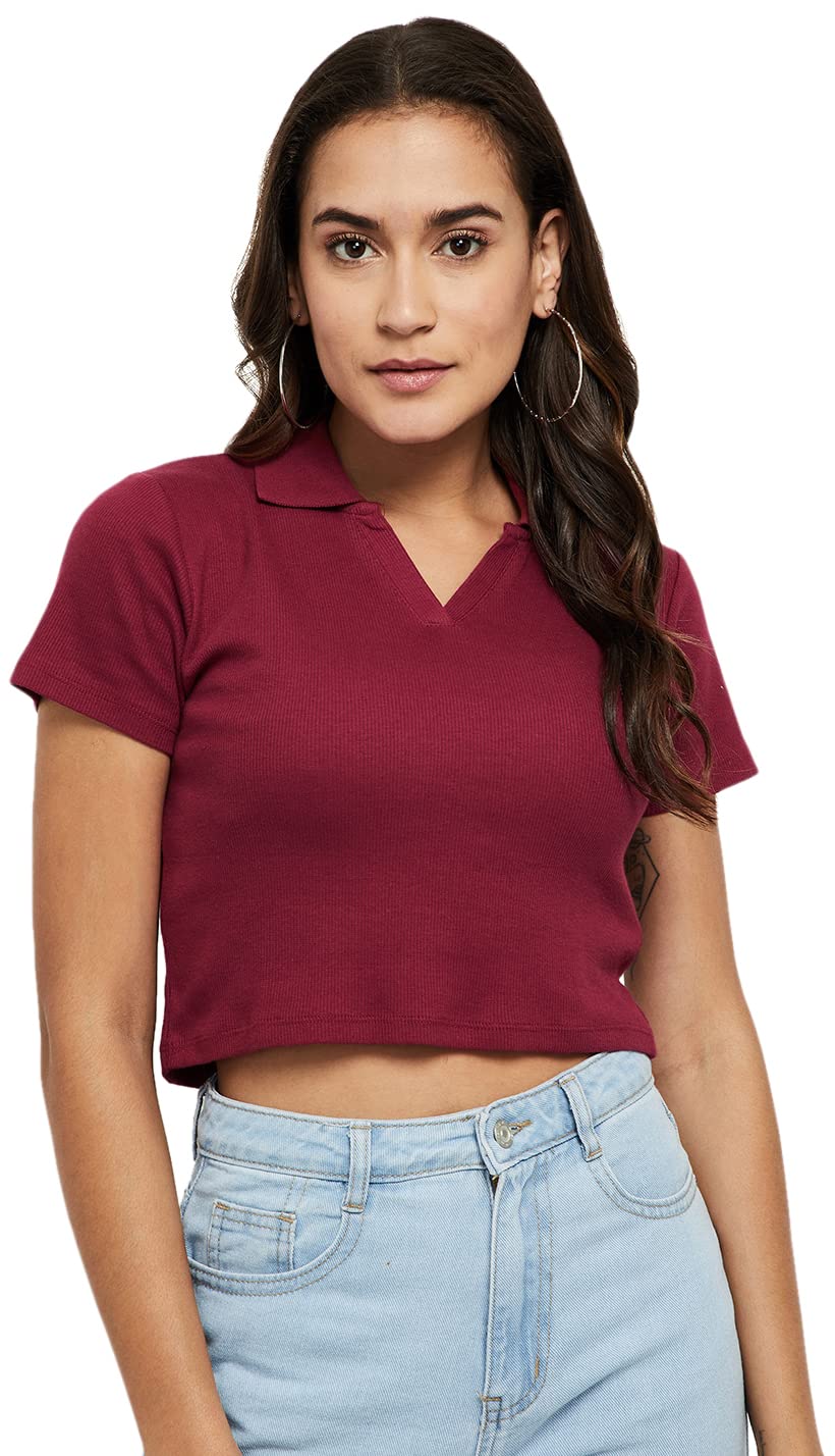 Max Women's Solid Cropped Polo T-Shirt