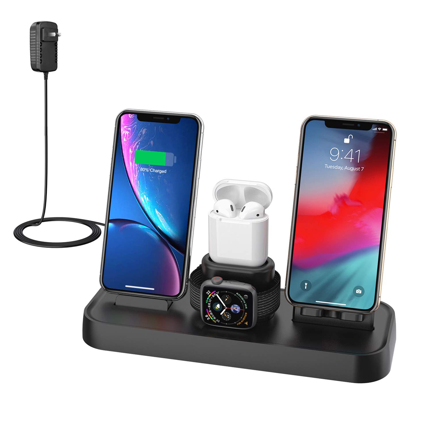 Wireless Charger, 4 in 1 Charging Station for Apple, Wireless Charging Pad Stand with Apple Watch Charger Stand, Apple Watch Charging Stand with AirPods Dock Wireless Charger for iPhone iWatch Airpods