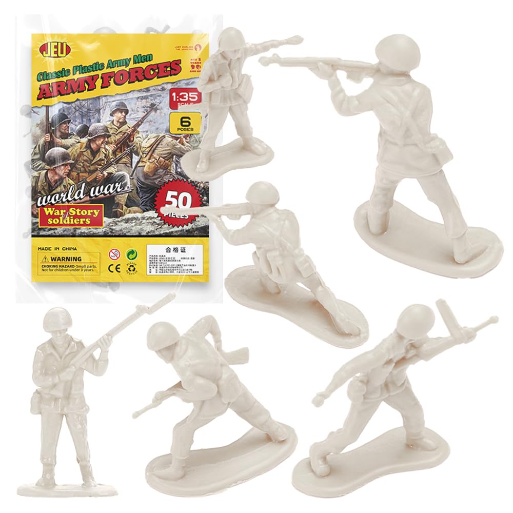 ViiKONDOArmy Men Toy Soldier 50Pcs Figure White Military Troop in 6 Poses Winter Wargame Snow Battlefield Diorama Fun Gift for Boys