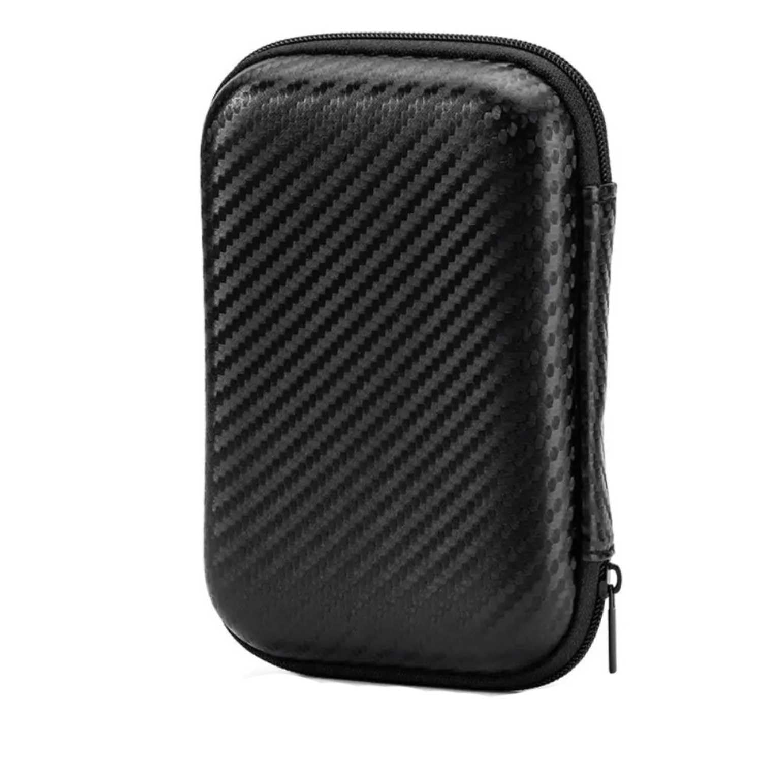 SOLDOUTCarbon Fiber Design Portable Zipper Shock-Proof Headphone Earpohne Bag Storage Box Headset Cover For SD TF Cards Pen Drive Hard Drive Carrier Case (Rectangle, 14 CM)