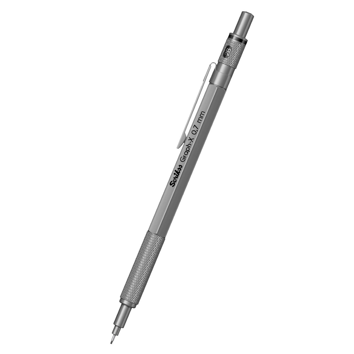 Scrikss 0.7mm Mechanical Clutch Lead Pen Pencil Satin Grey Brass Body Push Mechanism Graph-X Series Eraser Included