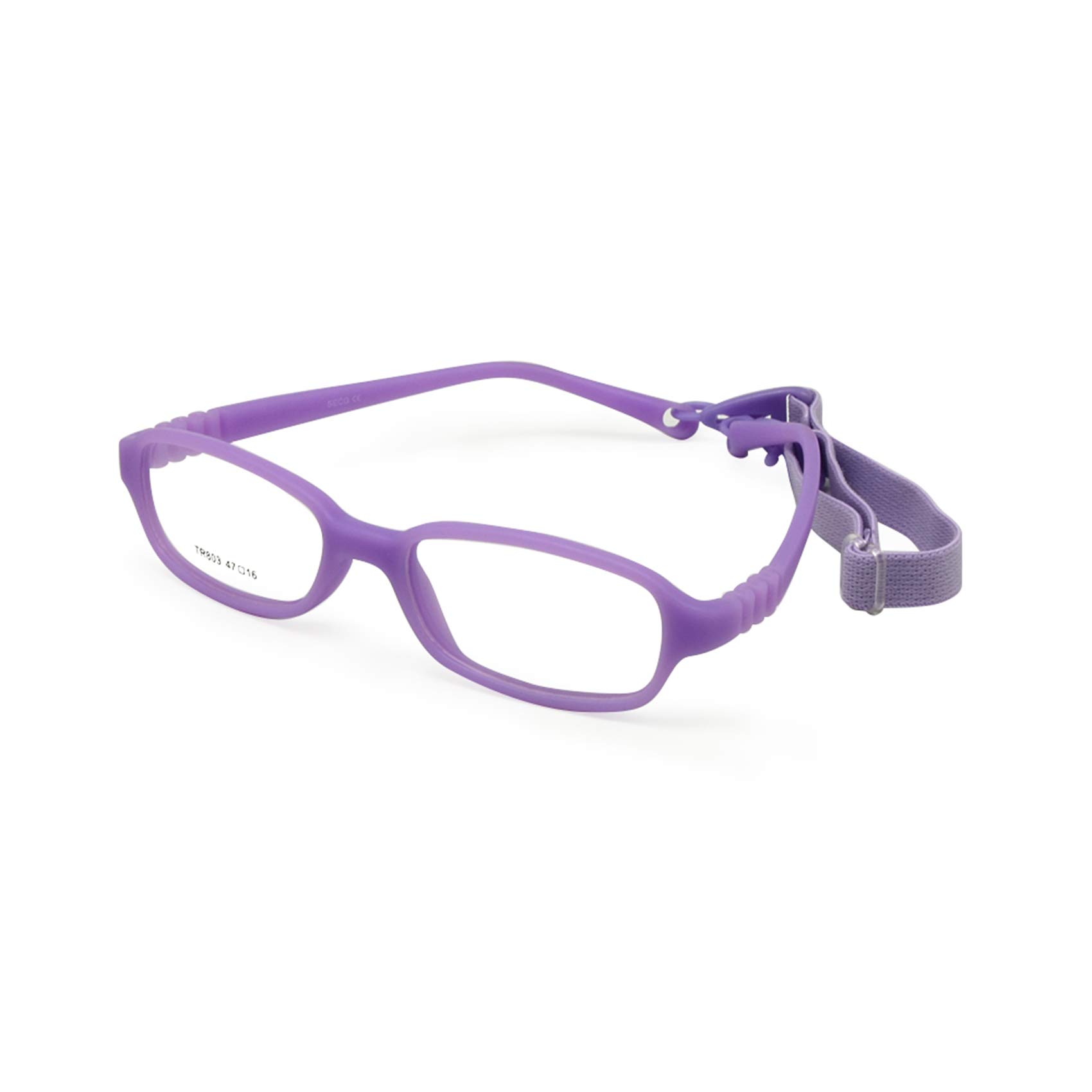 EnzoDate Kids Optical Glasses Frame Size 47-16-115 with Cord, No Screw Bendable (Purple)