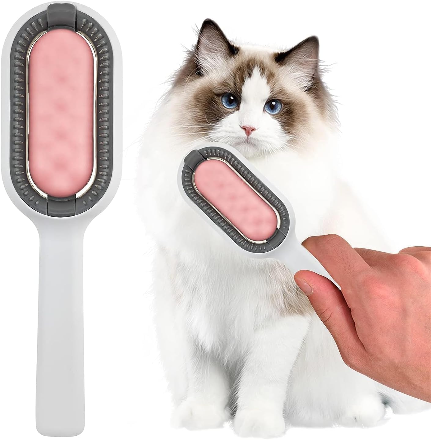 Trend Hub365 | 2 in 1 Cat Brush | Pet Grooming Brush for Long & Short Haired Cats | Cleaning Slicker Brush for Puppy Kitten | Cat Massage and Removal of Loose Fur (Pink)