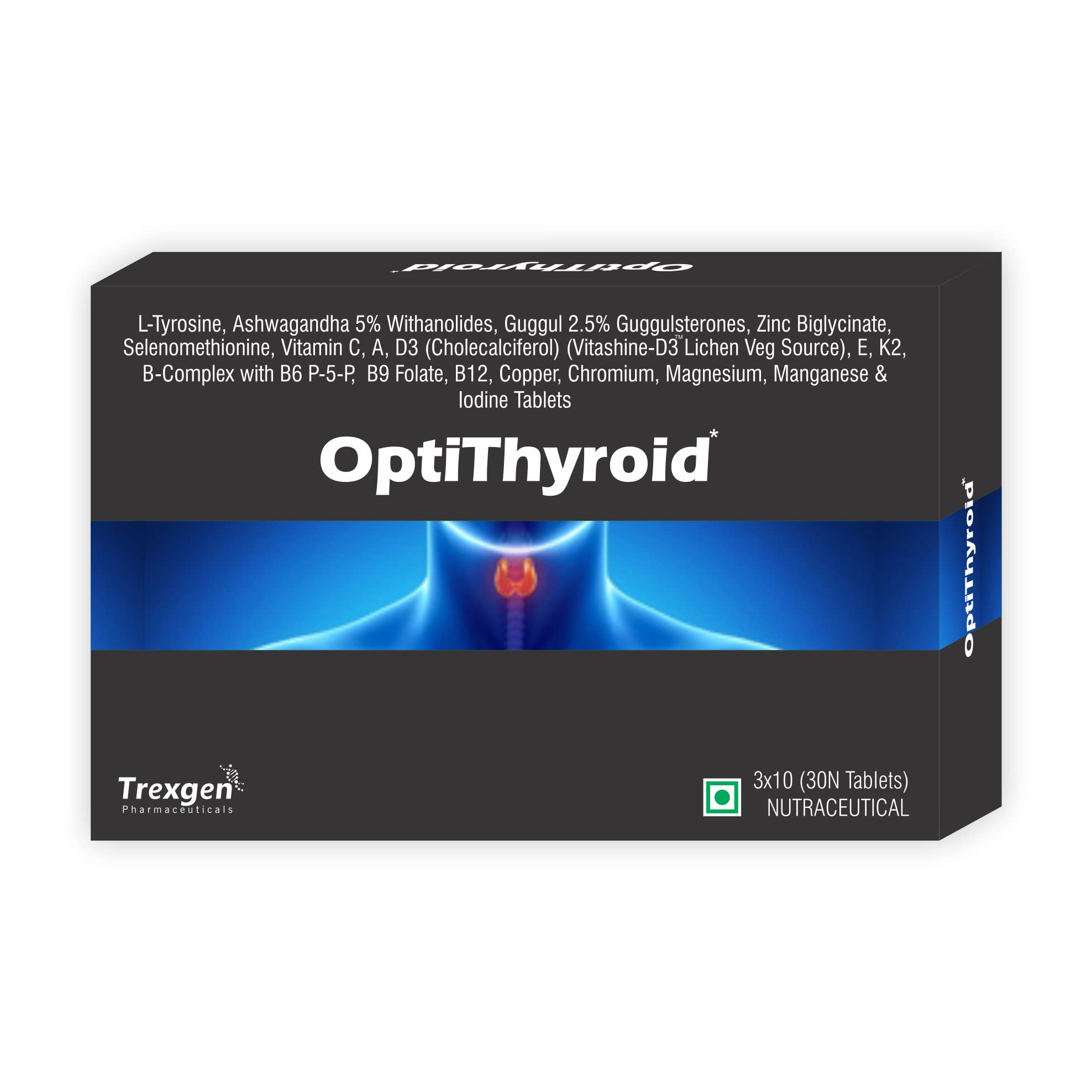 Trexgen® OPTITHYROID Advanced, Complete, Comprehensive, Natural Herbs & Vital Nutrients Thyroid Support formula (30 Tablets)